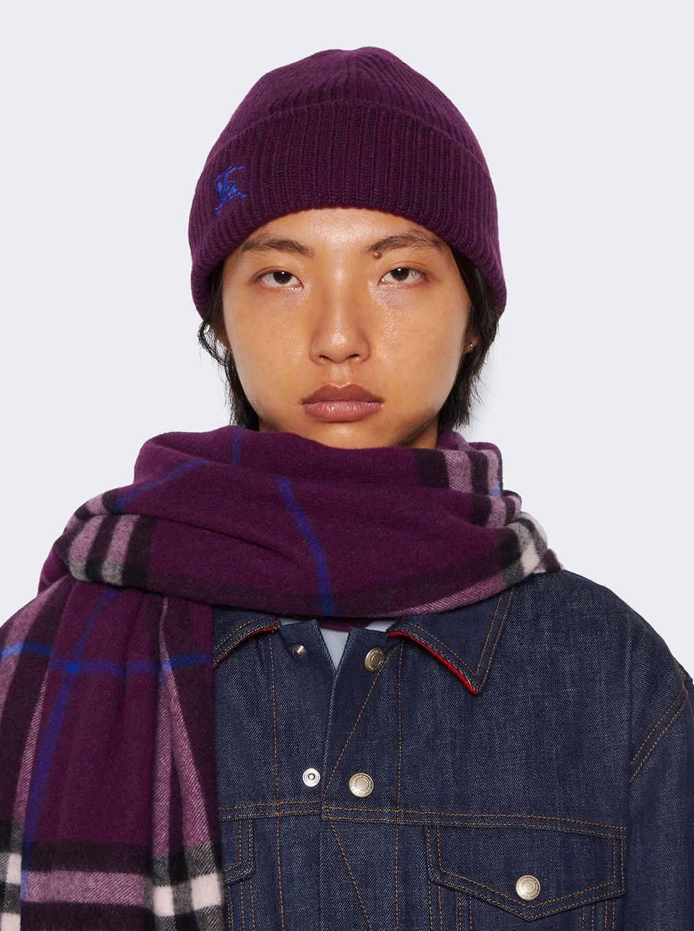 Burberry BURBERRY EKD logo embroidered purple cashmere beanie hat Size ONE SIZE - 2 Thumbnail