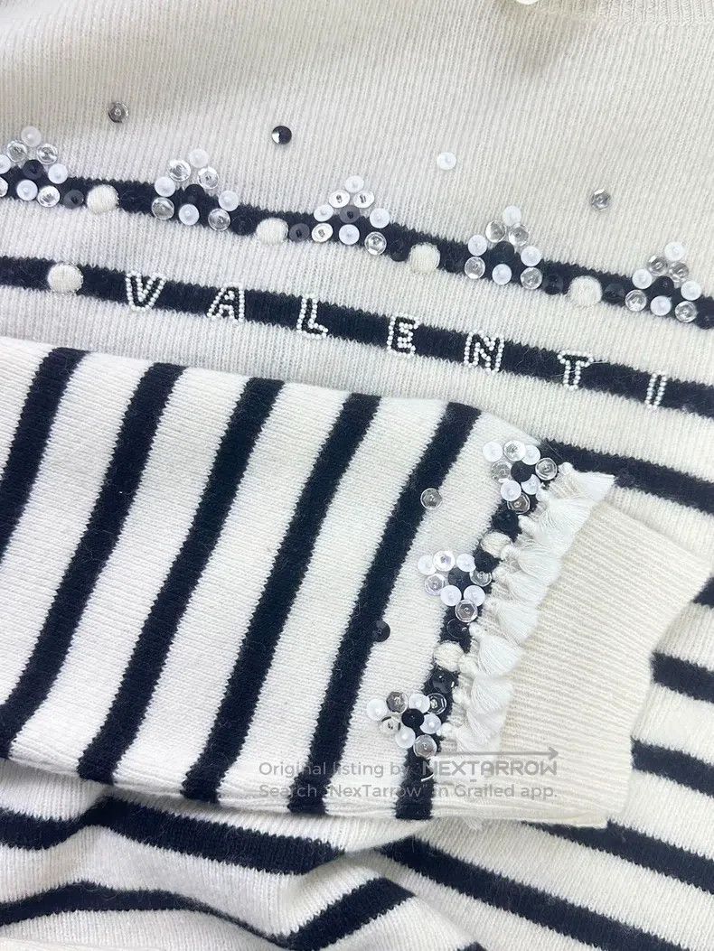 Valentino Valentino Beaded letter black and white striped knitwear Size S / US 4 / IT 40 - 3 Thumbnail