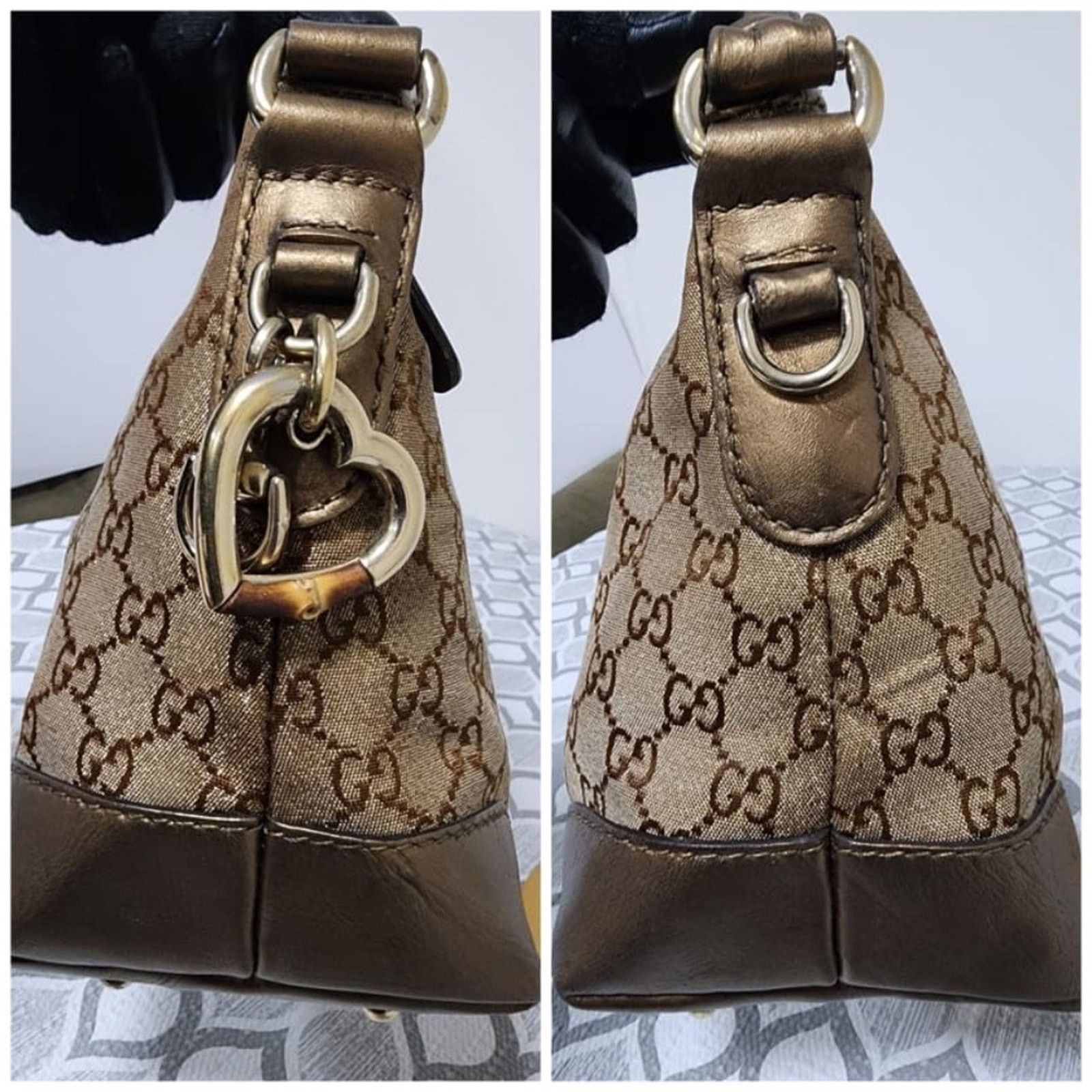 Gucci Authentic Gucci GG Canvas Heart Bit Hobo Bag Brown Size ONE SIZE - 11 Thumbnail