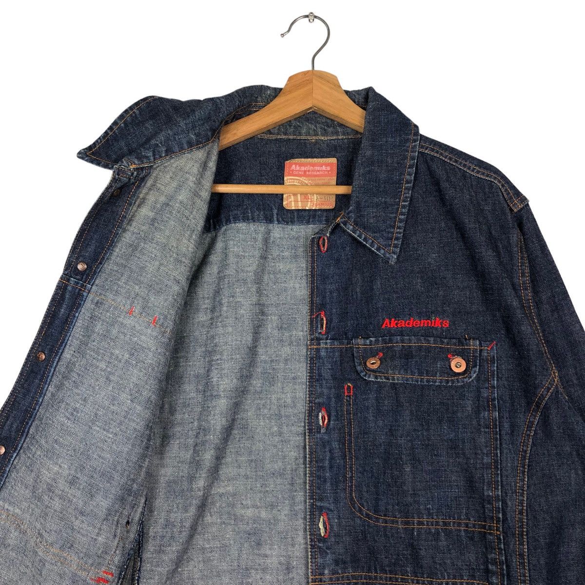 Japanese Brand 🔥Vintage Denim Biker Jacket Akedemiks Gene Research Japan Size US XL / EU 56 / 4 - 12 Thumbnail