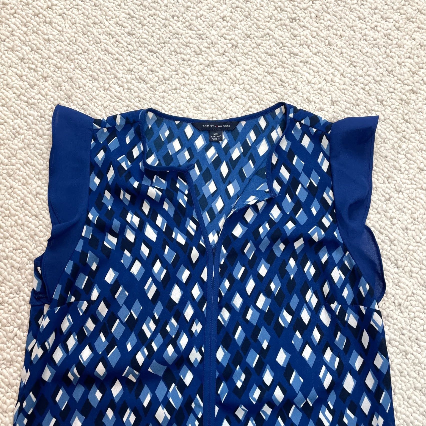 Tommy Hilfiger Tommy Hilfiger Blouse Womens XXS 2XS Blue Argyle Flutter Cap Sleeve Shirt Size XXS / US 00 / IT 34 - 2 Thumbnail