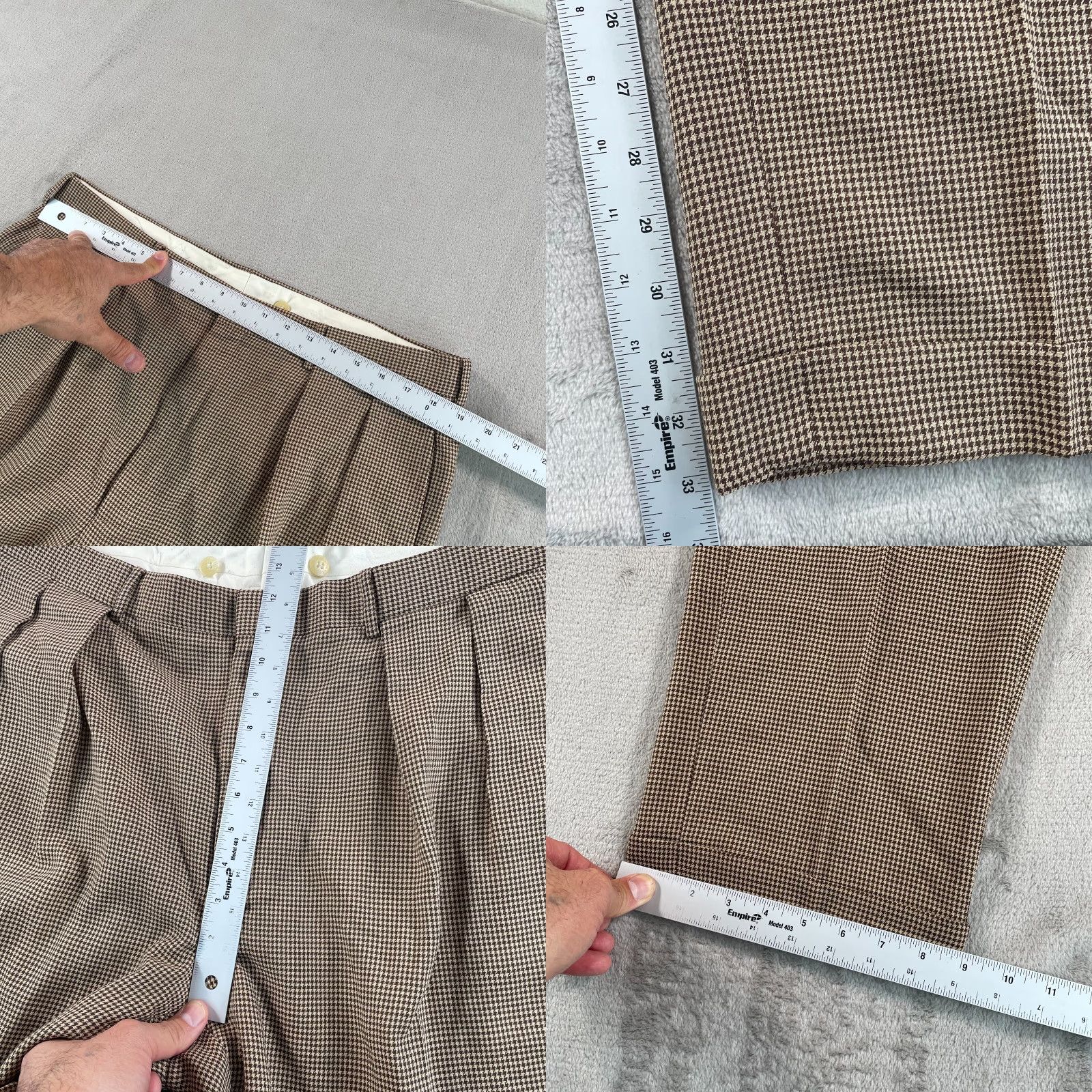 Polo Ralph Lauren VINTAGE Polo Ralph Lauren Dress Pants Men's 36x33 Brown Wool Mohair Houndstooth Pleated Cuffed With Suspender Buttons Size US M / EU 48-50 / 2 - 8 Thumbnail
