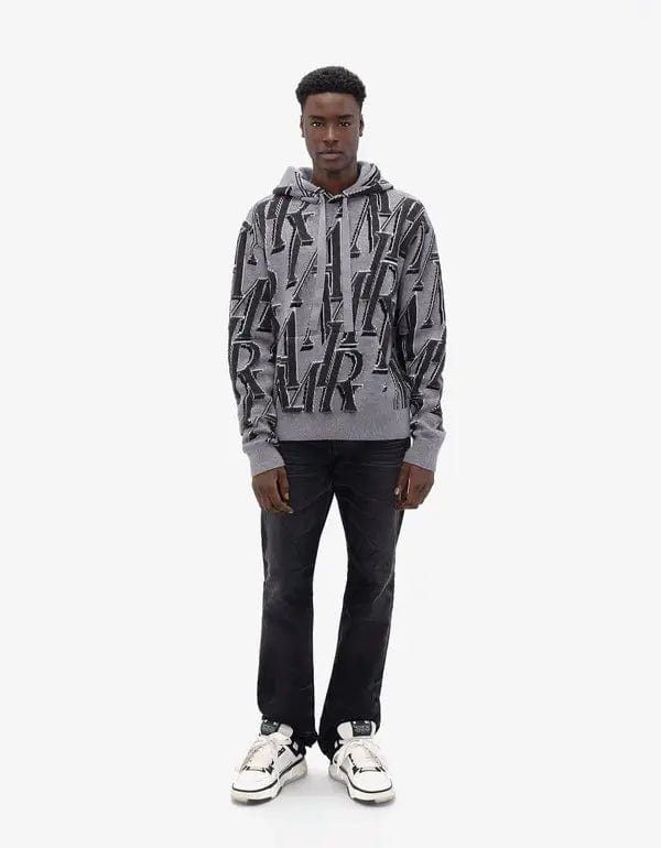 Amiri Amiri Grey Repeat Logo Merino Wool Hoodie Size US L / EU 52-54 / 3 - 7 Thumbnail