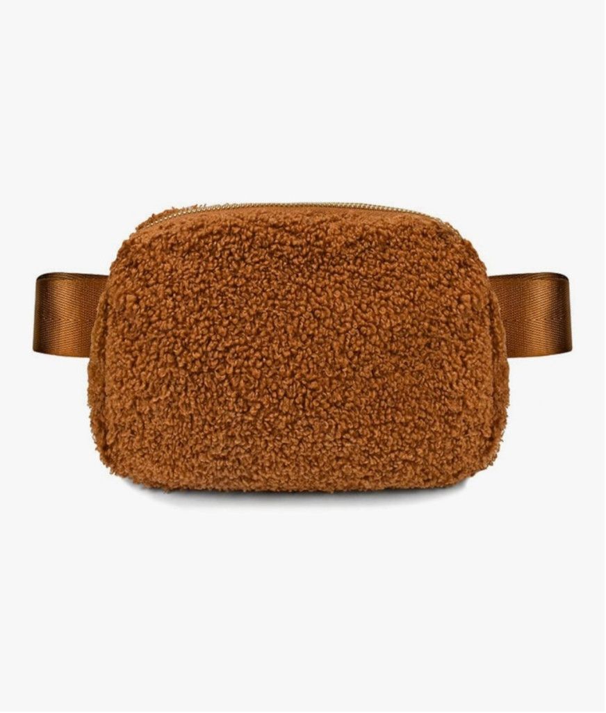 The Unbranded Brand NWOT Sherpa Fleece Belt Bag Gold Hardware Crossbody Brown Size ONE SIZE - 3 Thumbnail