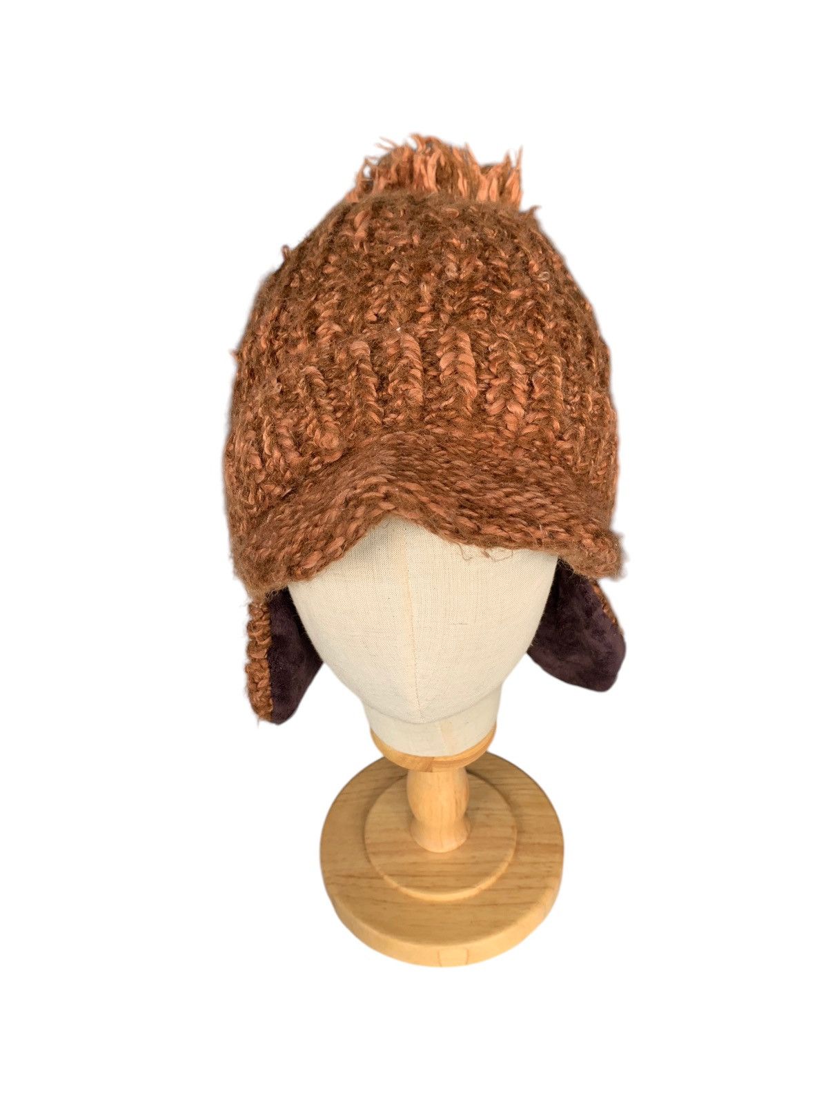 Japanese Brand Knitted Wool Earflap Hairy Rare Beanie Hats Size ONE SIZE - 4 Thumbnail