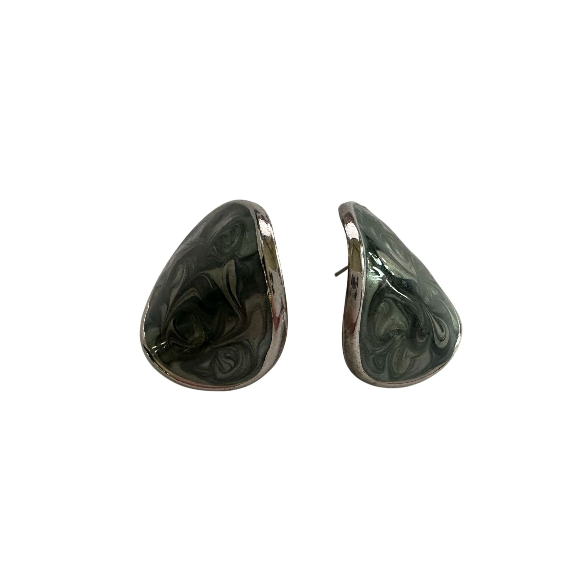 Other Women's Silver Toned Enamel Earrings with Green Blue Swirl D Size ONE SIZE - 3 Thumbnail