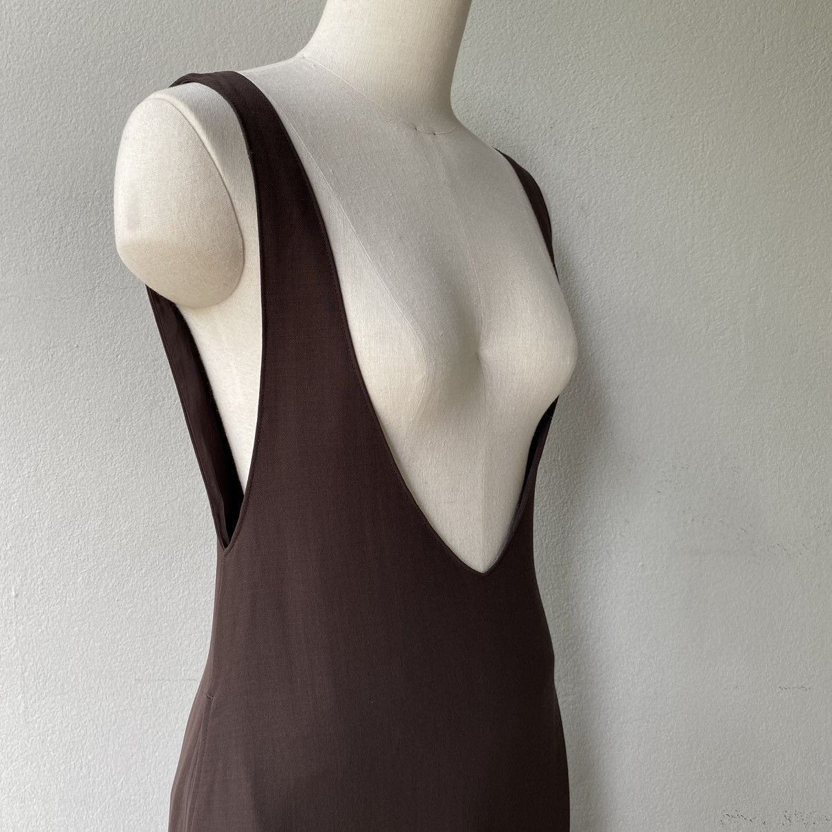 Y's Y’s Brown Deep V-Neck Sleeveless Midi Dress Size M / US 6-8 / IT 42-44 - 23 Thumbnail