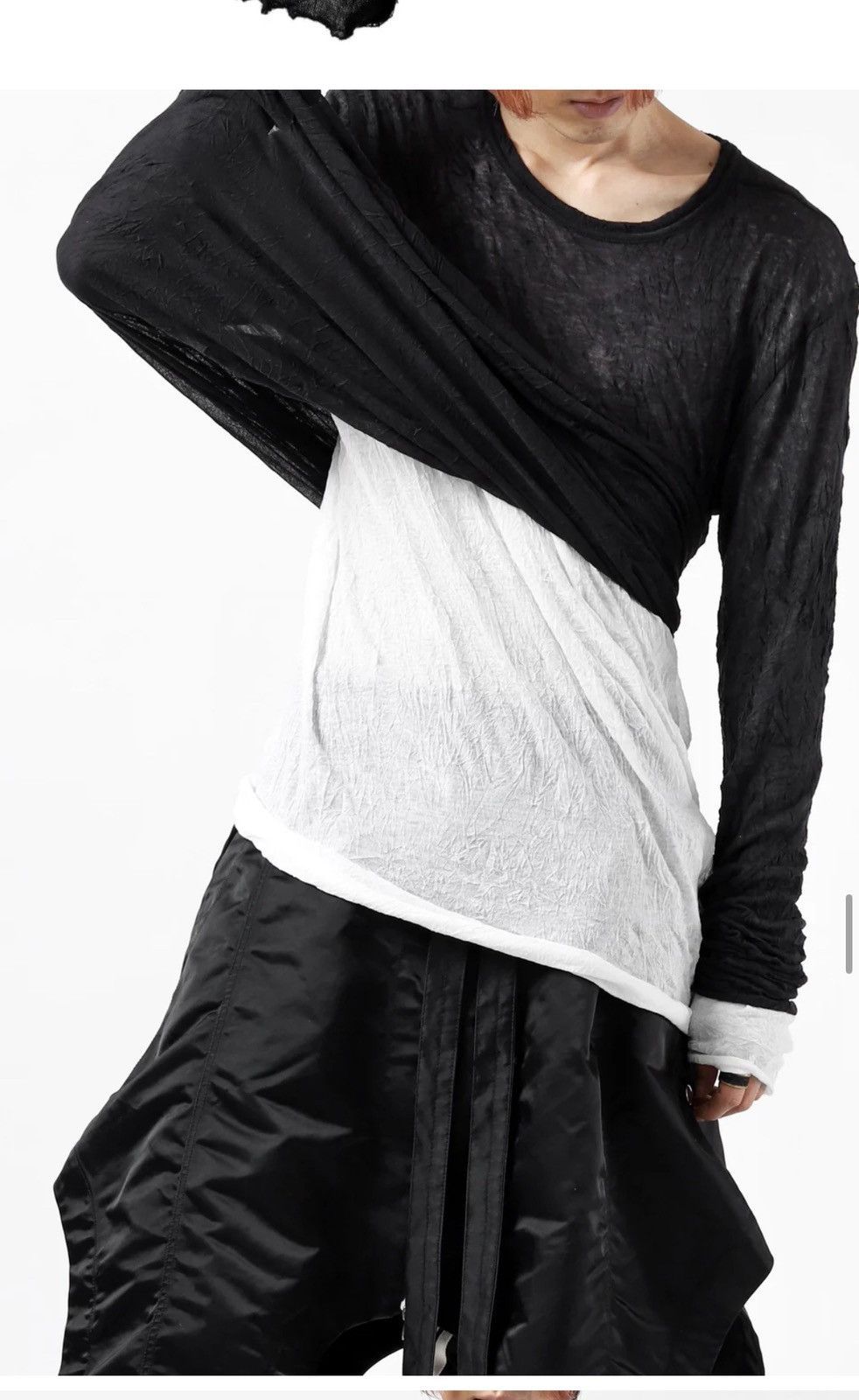 A.F Artefact A.F ARTEFACT CRUMPLE DOUBLE LAYER JERSEY L/S (BLACK×WHITE) Size US L / EU 52-54 / 3 - 4 Thumbnail