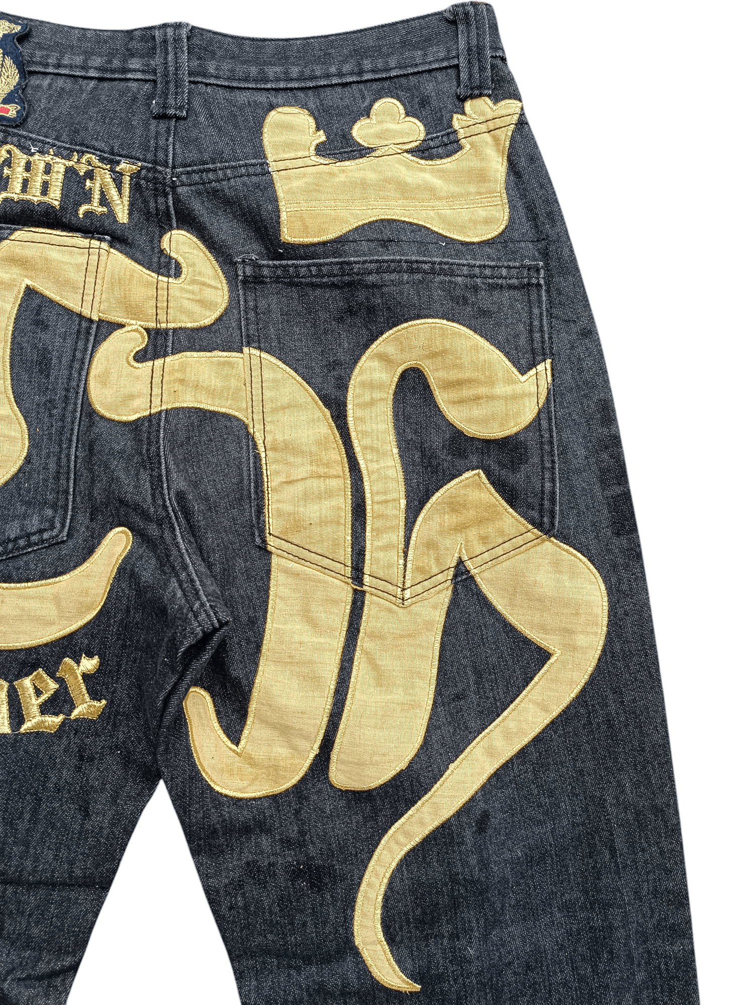 Affliction Crown Holder Gold Embroidered Baggy Y2K Wide Leg Denim E185 Size US 30 / EU 46 - 13 Thumbnail