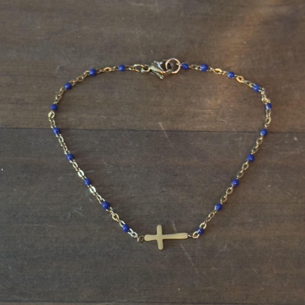 Other Delicate gold tone blue bead cross bracelet Size ONE SIZE - 5 Thumbnail