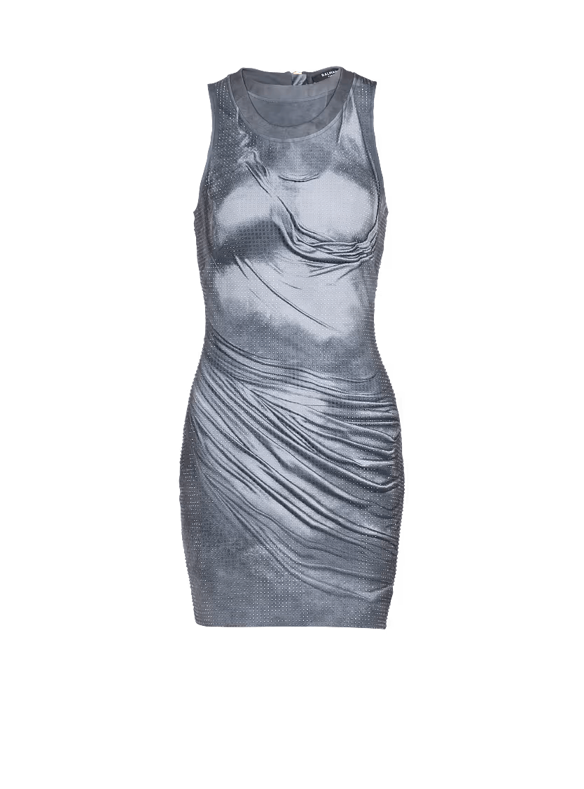 o1s1wg111225 Draped Trompe Strass Dress in Grey