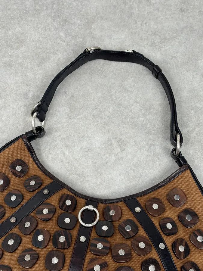 Yves Saint Laurent Yves Saint Laurent Brown Leather Wood Studded Shoulder Bag Size ONE SIZE - 4 Thumbnail