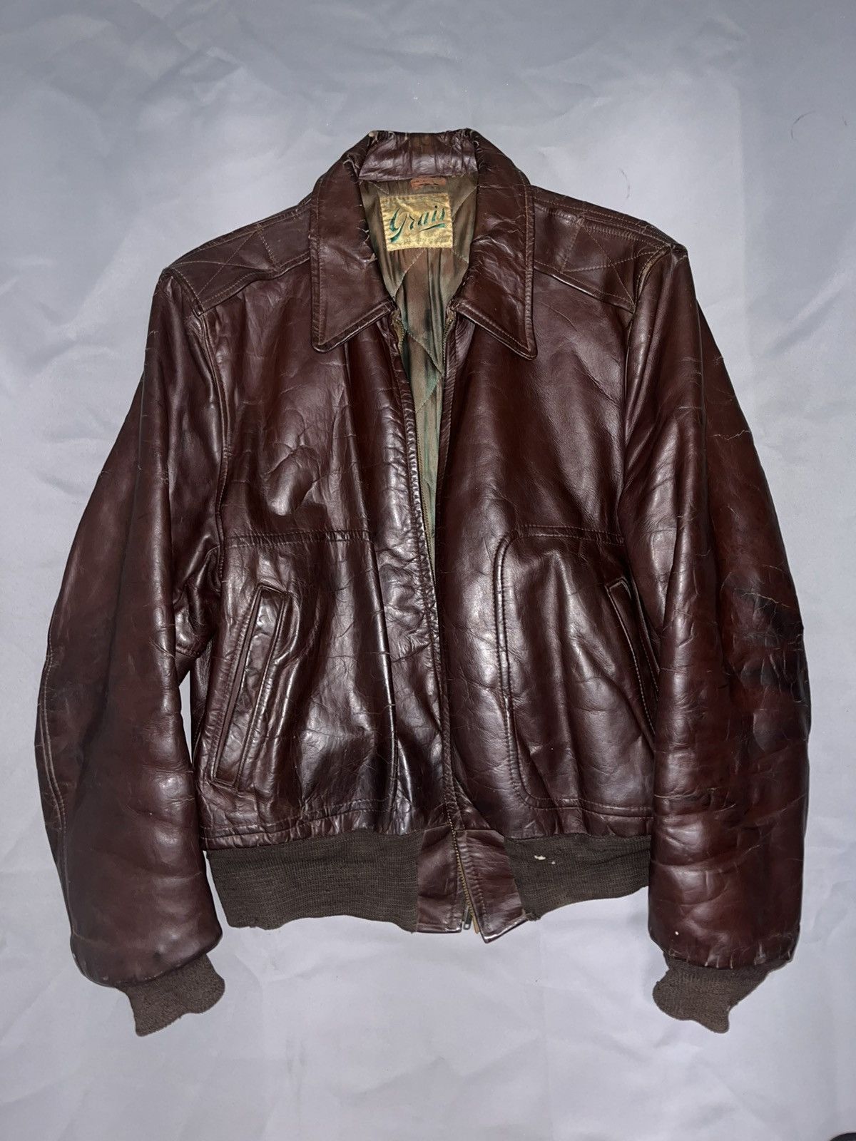 Aero Leathers Grais 1950s Vintage Genuine Horsehide A2 Flight Jacket y2k Size US S / EU 44-46 / 1 - 1 Thumbnail
