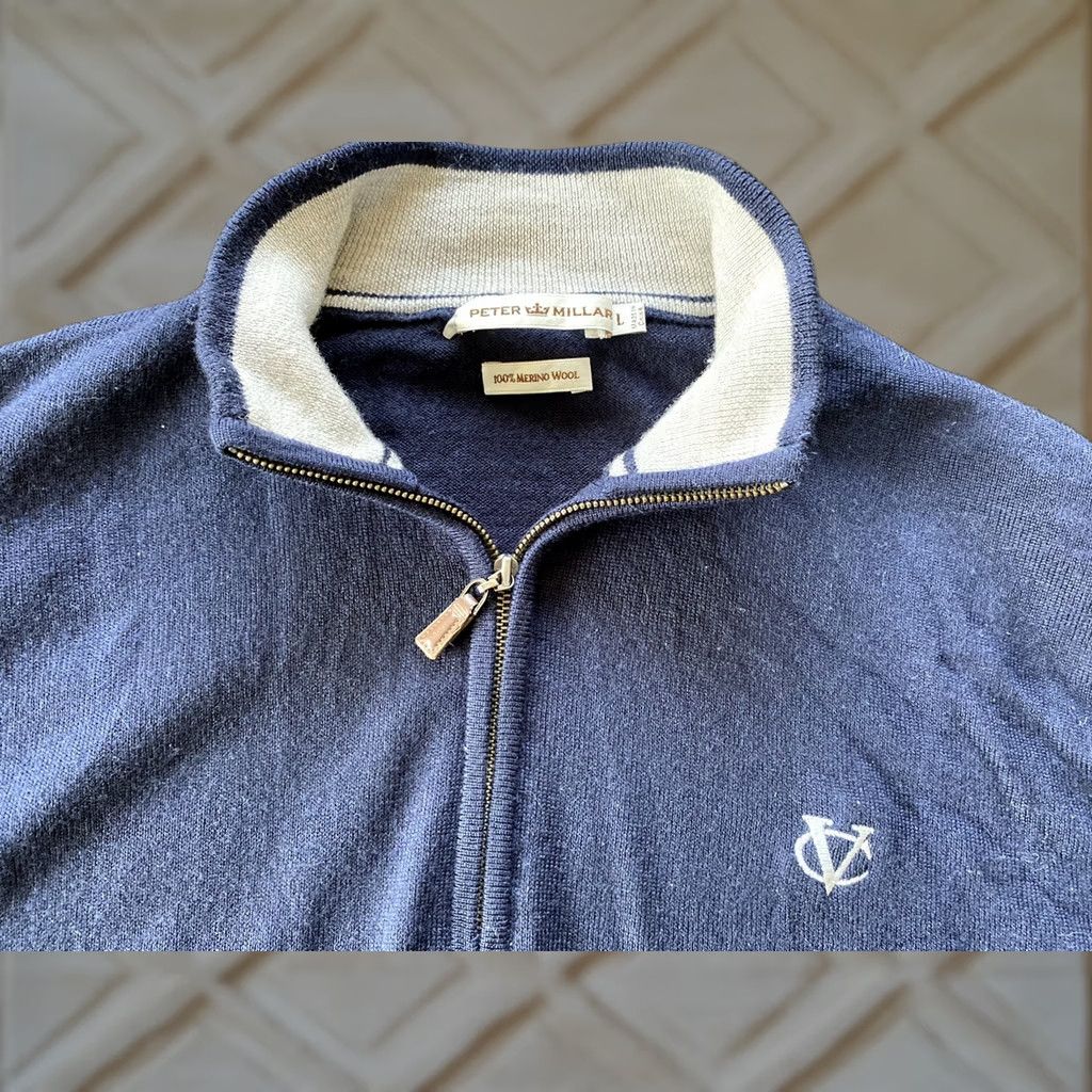 Peter Millar Peter Millar Sweater 1/4 Zip Merino Wool Navy CV Embroidered Men L Size US L / EU 52-54 / 3 - 1 Thumbnail