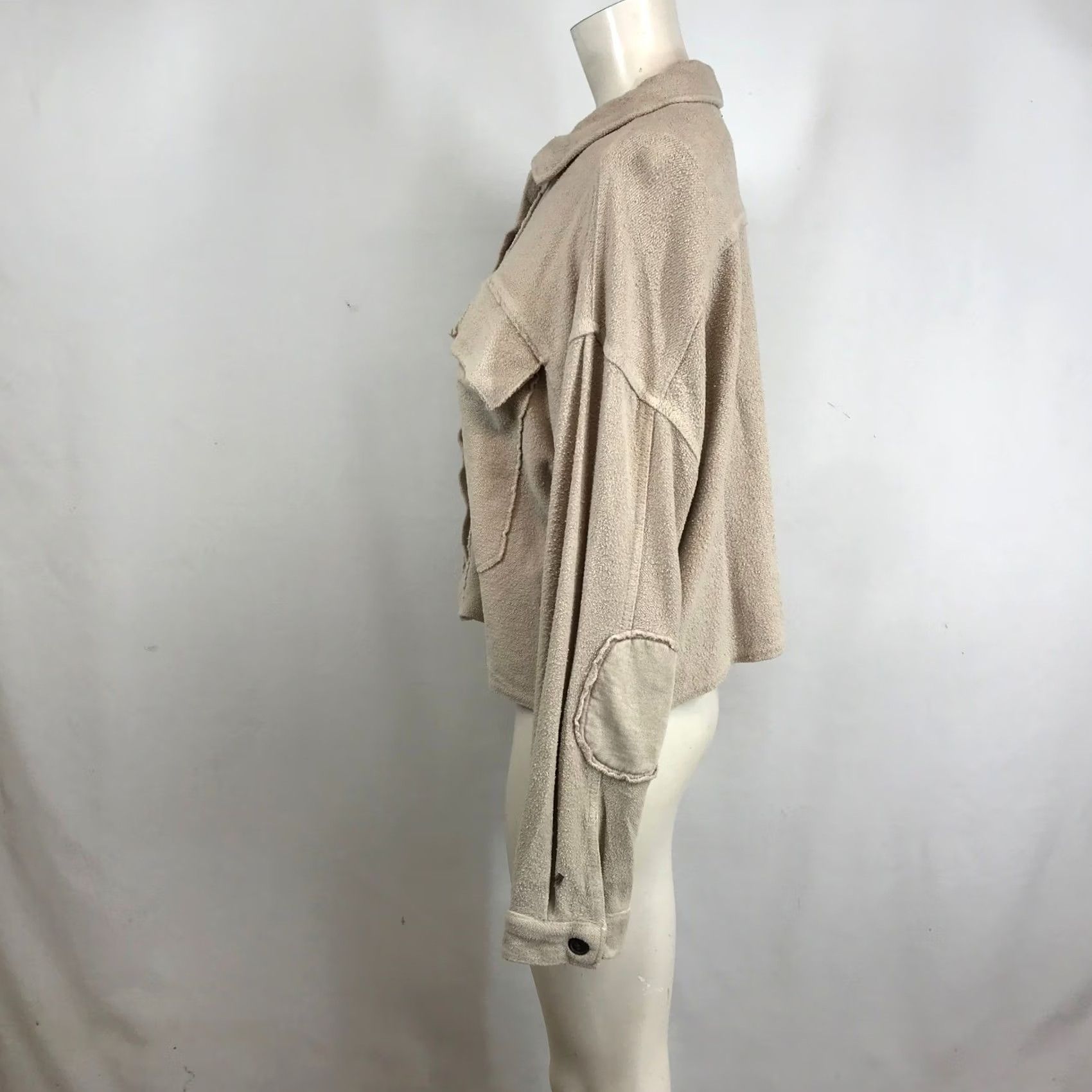 Forever 21 FOREVER 21 Womens Beige Textured Cotton Raw Edge Oversized Shacket Jacket M Size M / US 6-8 / IT 42-44 - 6 Thumbnail