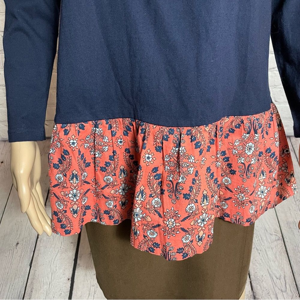 Other NWT New Liza Byrd Blue Cotton Floral Peplum Long Sleeve Tun Size S / US 4 / IT 40 - 8 Thumbnail