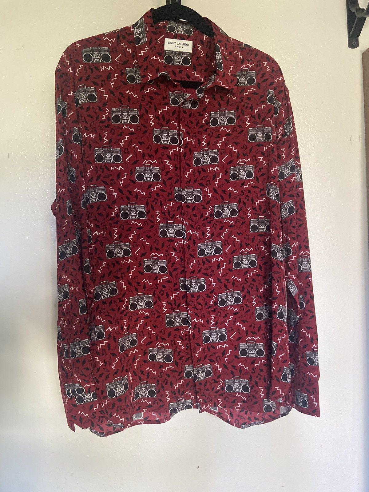 image of Saint Laurent Paris Silk Stereo Shirt in Red, Men's (Size Large)