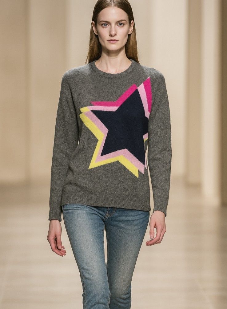Other WYSE London Gray Cashmere sweater With Stars, Size 1 Size L / US 10 / IT 46 - 1 Thumbnail