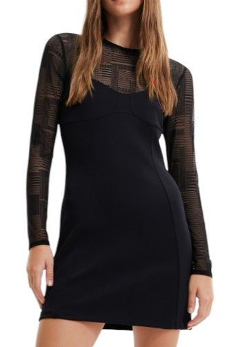 Desigual NIGHT S Black Sheer Long Sleeve Mini Dress 89024 Size S / US 4 / IT 40 - 2 Thumbnail