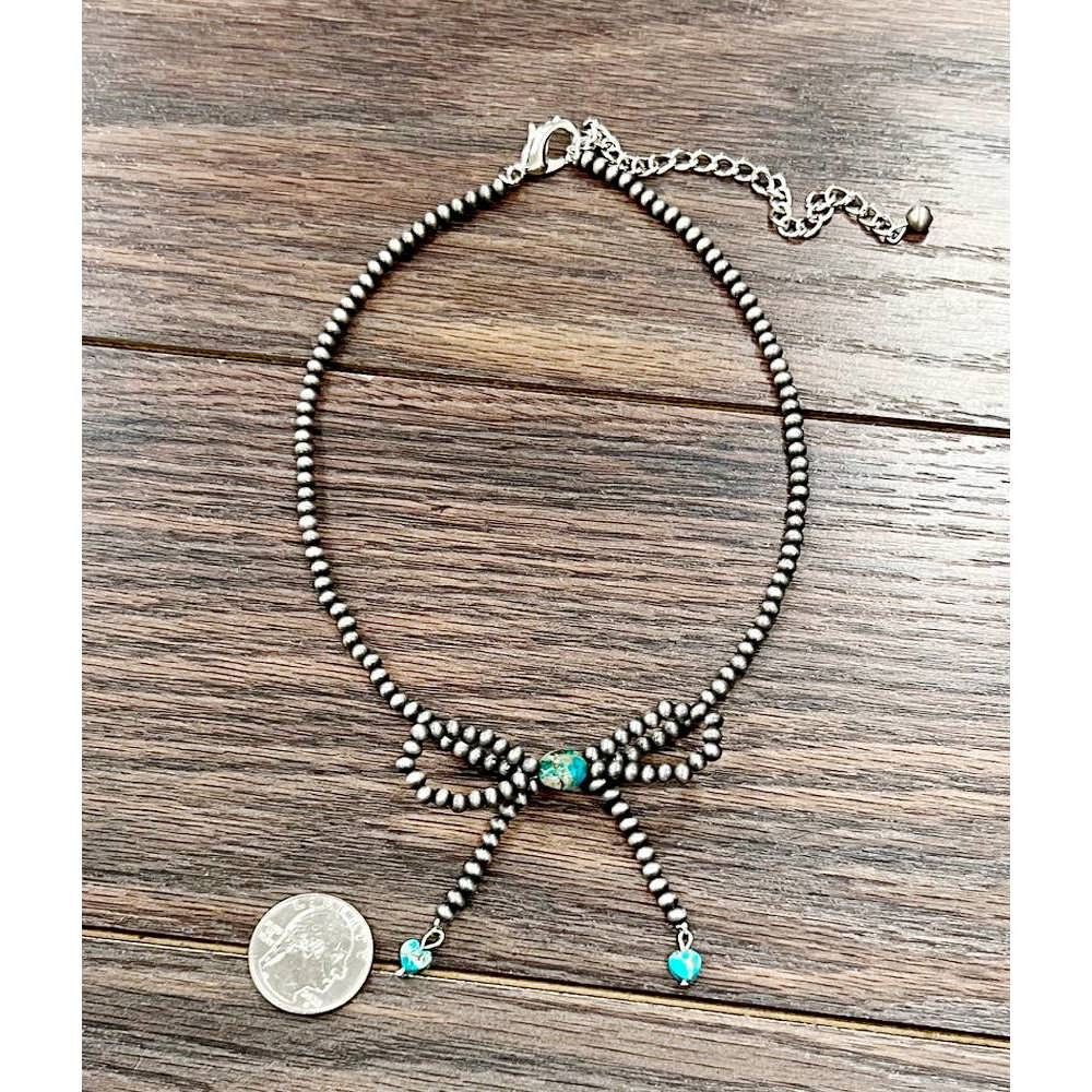 Other Handmade 15 Inch Ribbon Bow Necklace with Tiny Navajo Beads Size ONE SIZE - 2 Thumbnail