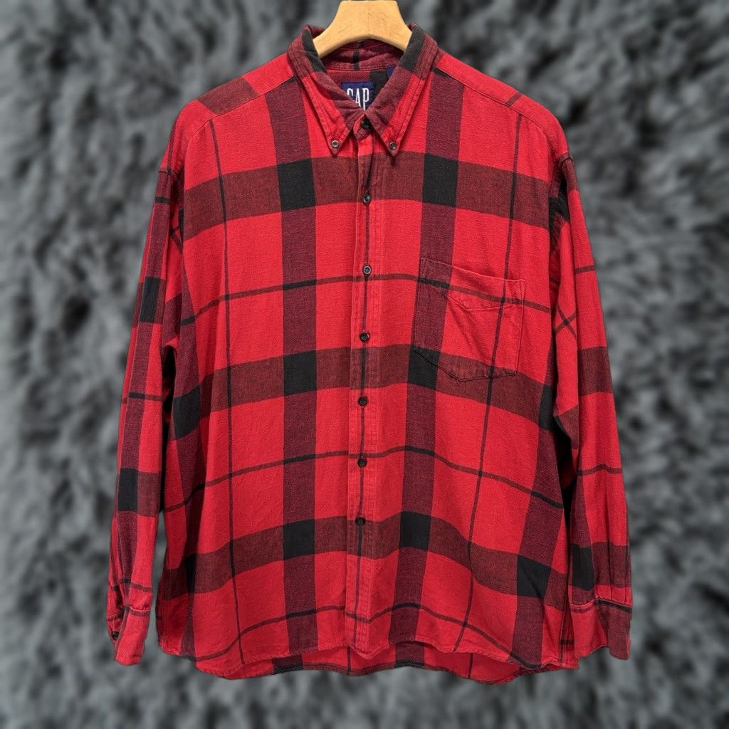 Gap VINTAGE Gap Red Flannel Shirt XL Men’s Button-Down 90s Large Check Grunge Shirt Size US XL / EU 56 / 4 - 1 Thumbnail