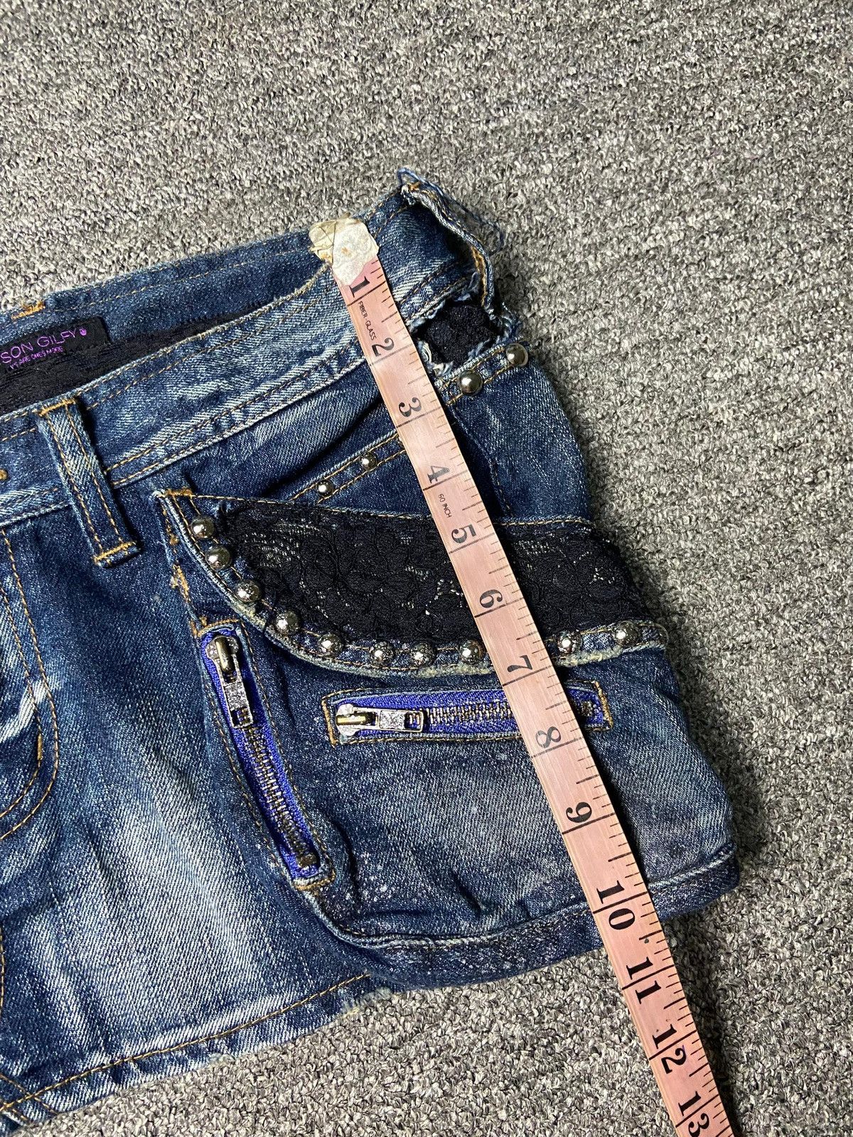 Japanese Brand Maison Gilfy Denim Mini Skirt with Lace & Zipper (158) Size 30" / US 8 / IT 44 - 14 Thumbnail