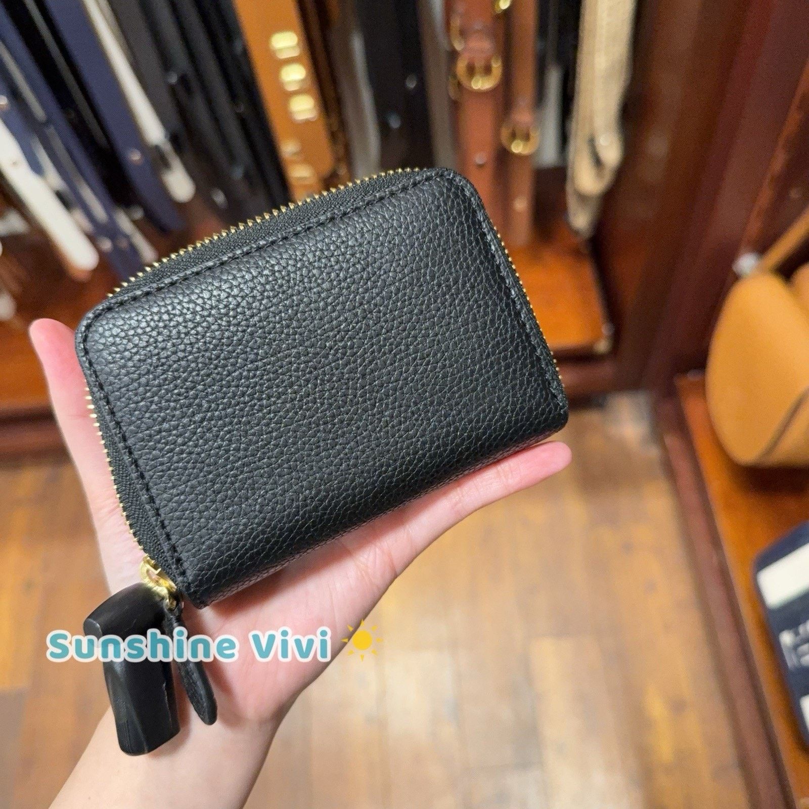 Ralph Lauren NWT RALPH LAUREN Logo Pebbled Leather Zip Wallet Black Size ONE SIZE - 4 Thumbnail