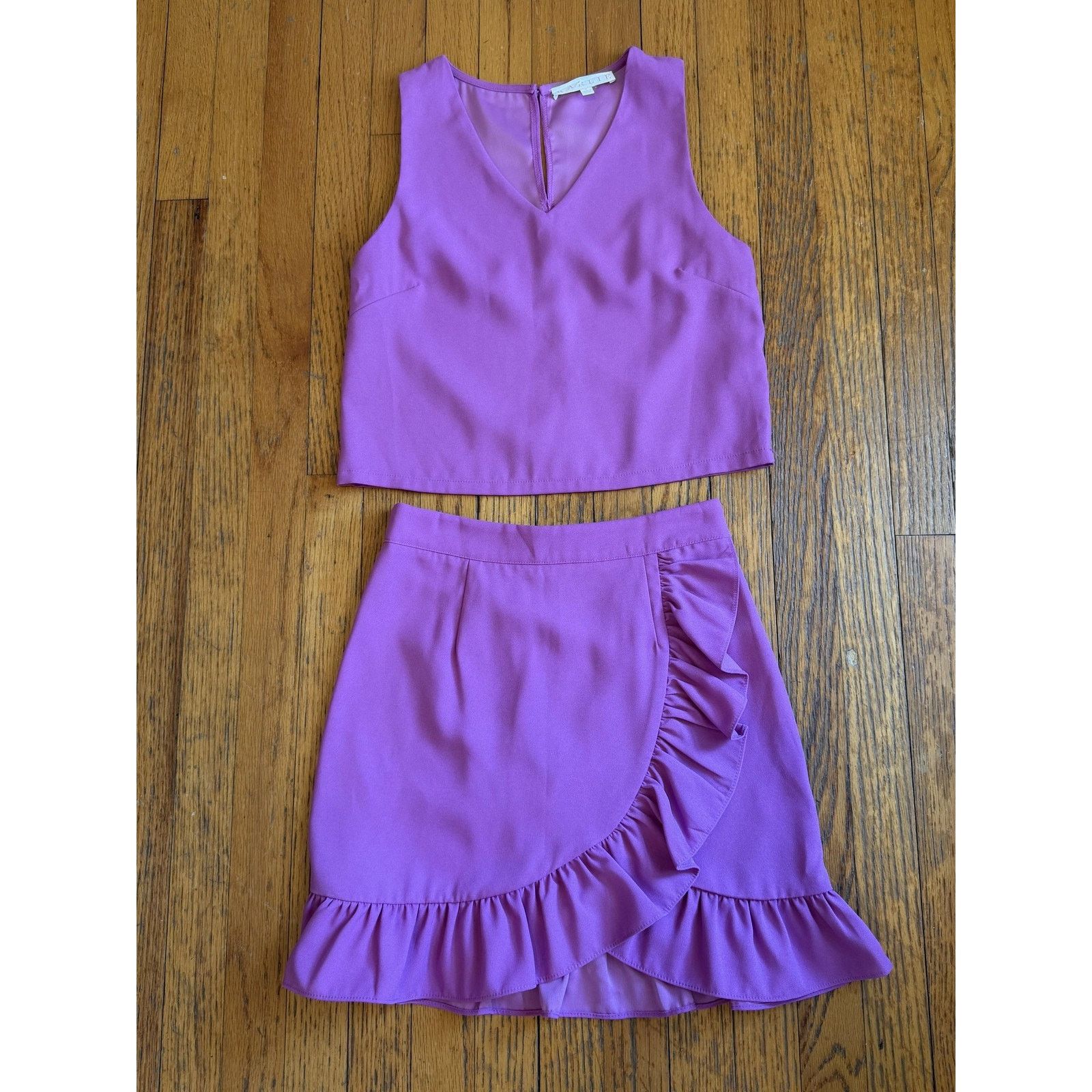 Other Karlie 2 Piece Set Small Purple Ruffle Mini Skirt Crop Tank Size 27" / US 4 / IT 40 - 3 Thumbnail