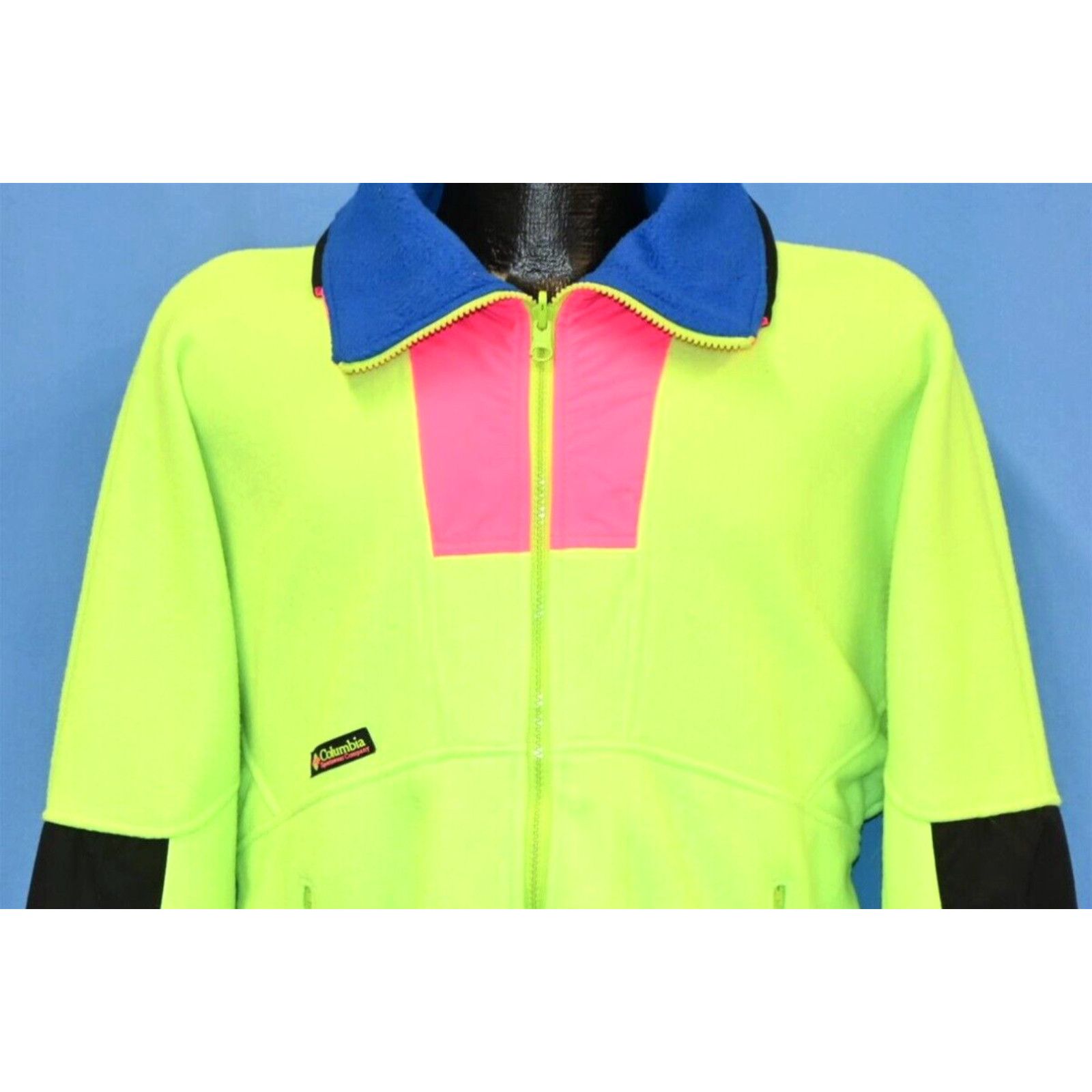 image of Vintage VTG 90's Columbia Sports Neon Yellow Fleece Wizbang Ski Radial Jacket Large L in White, Men