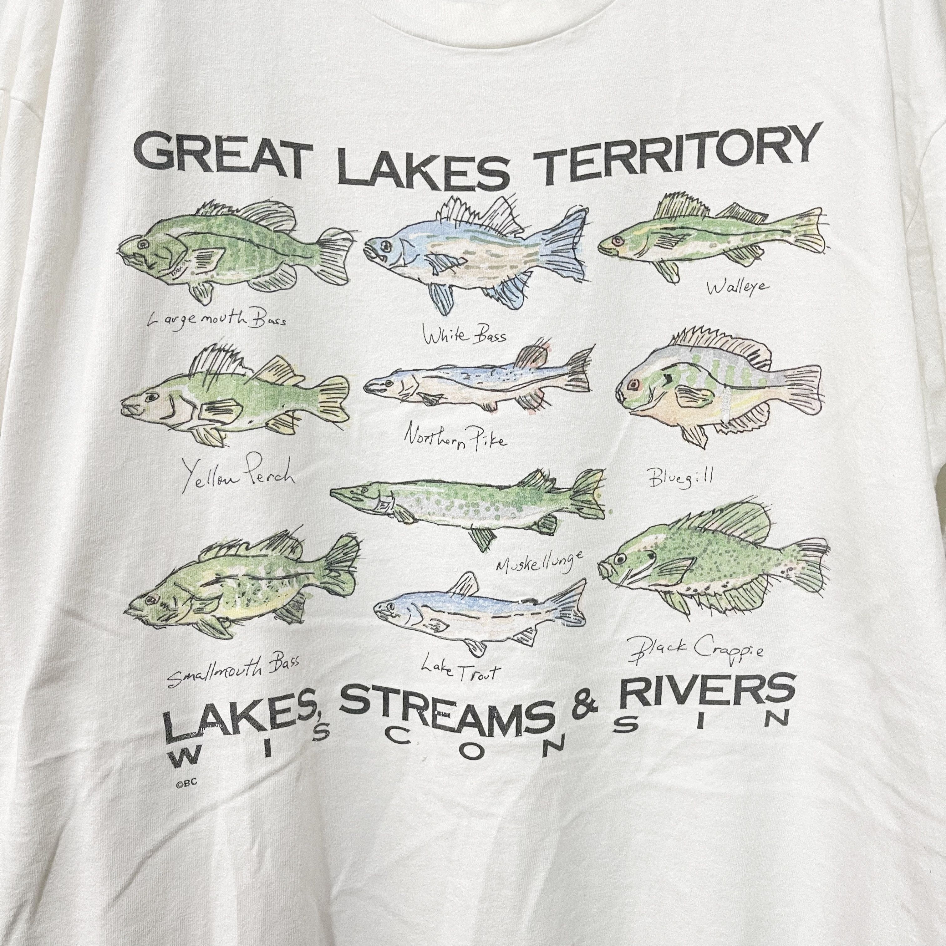 Vintage Vintage 90s Great Lakes Territory Fishing Fish T-Shirt Size US XL / EU 56 / 4 - 2 Thumbnail