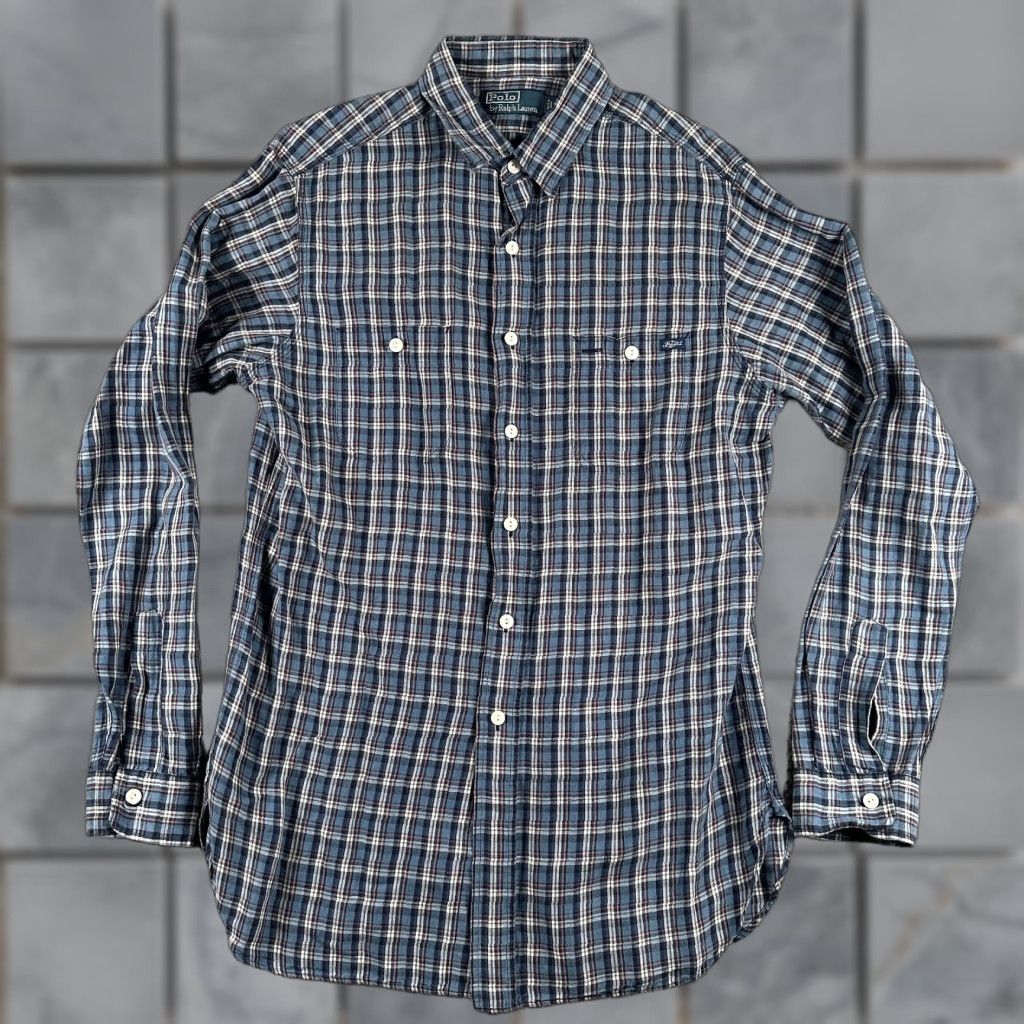 Polo Ralph Lauren Polo Ralph Lauren Shirt Mens Medium Plaid Button-Up Linen Cotton Long Sleeve Size US M / EU 48-50 / 2 - 1 Thumbnail