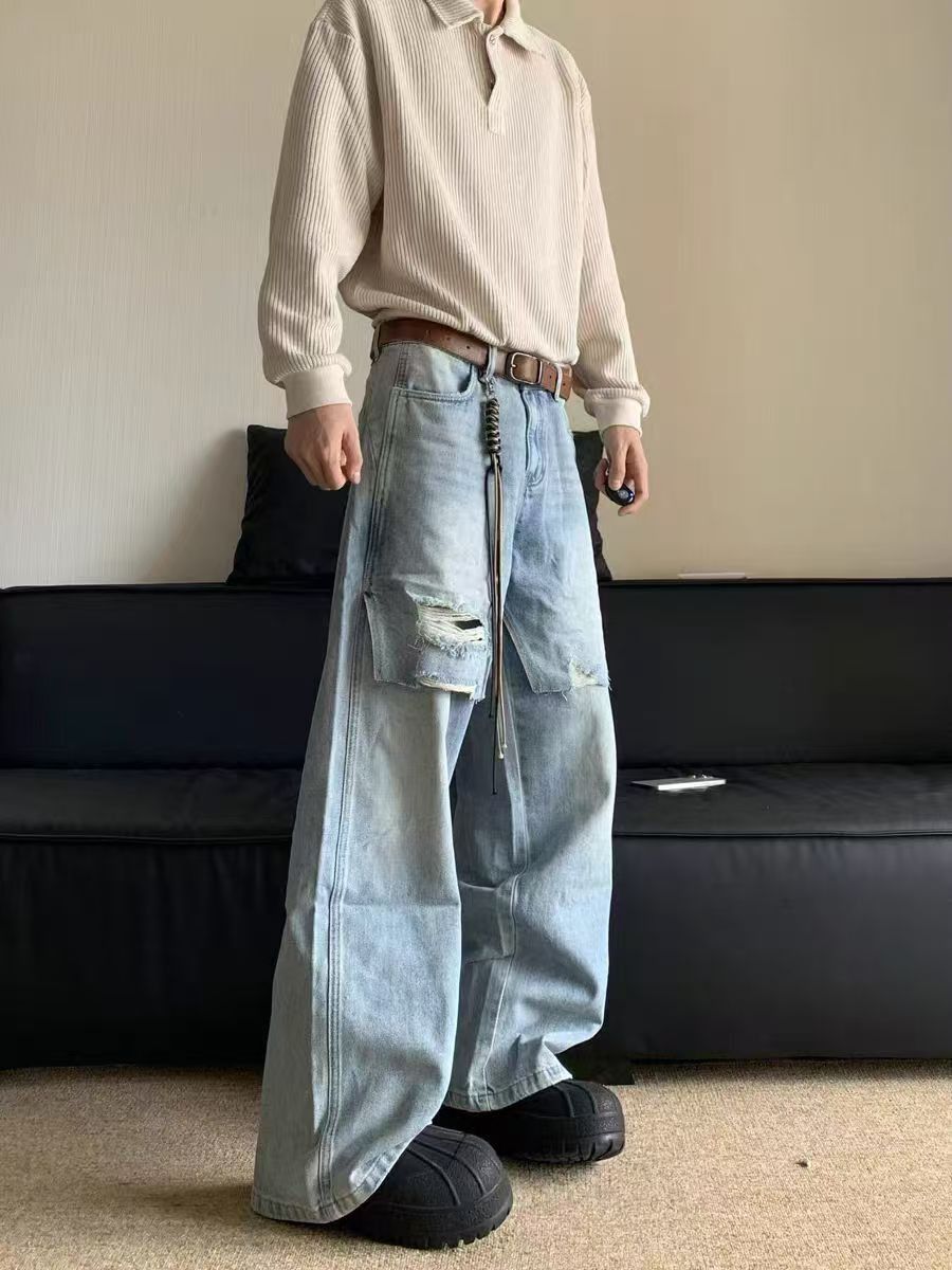 Japanese Brand × Jean Vintage minimalist ripped straight baggy casual jeans Size US 34 / EU 50 - 1 Thumbnail