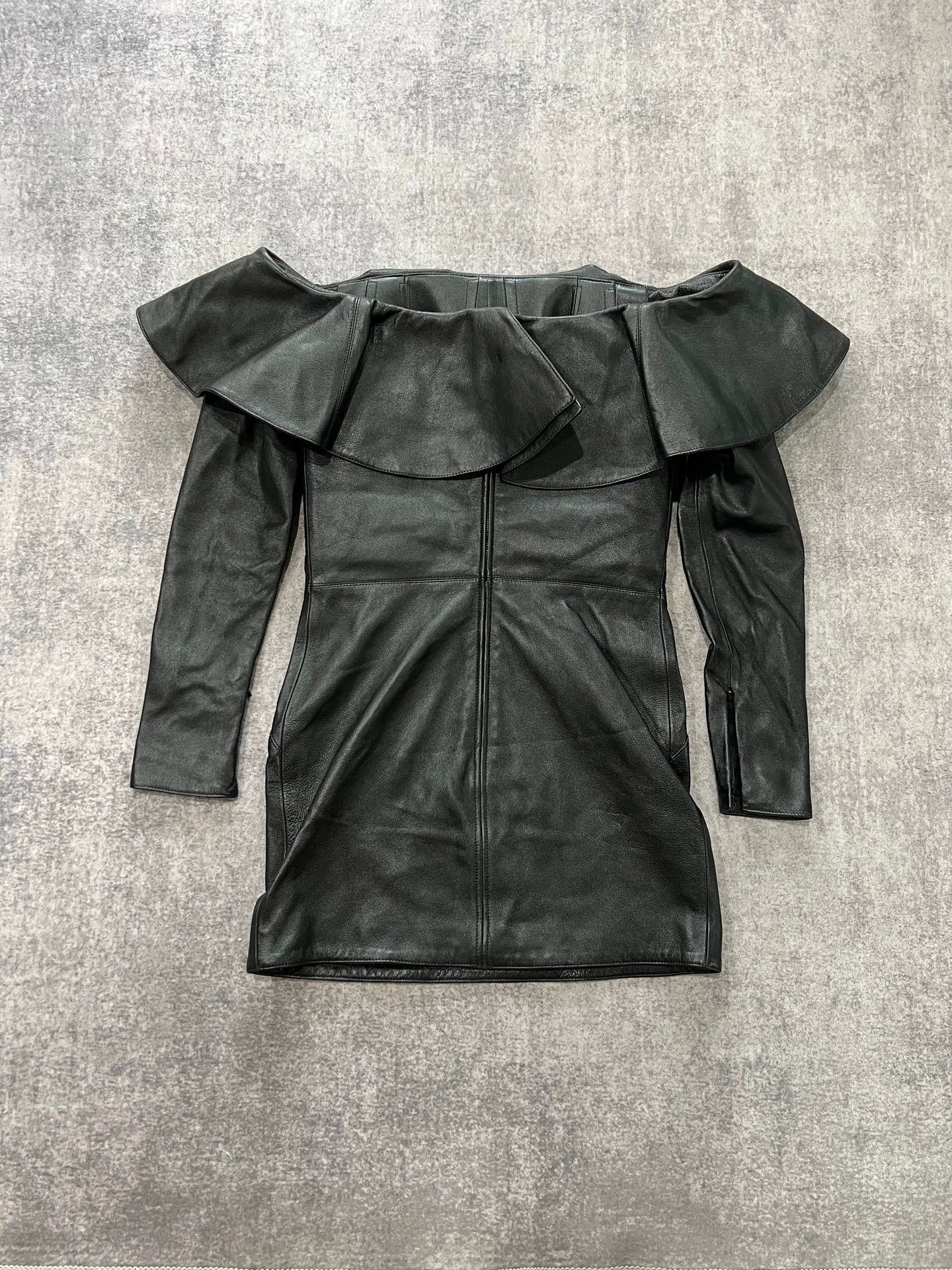 Saint Laurent Paris Saint Laurent ruffled black leather dress Size S / US 4 / IT 40 - 1 Thumbnail