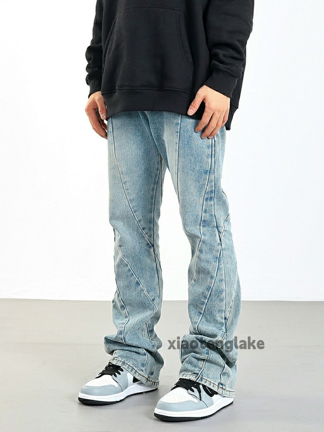 utility washed faded patchwork skate hiphop flared jeans