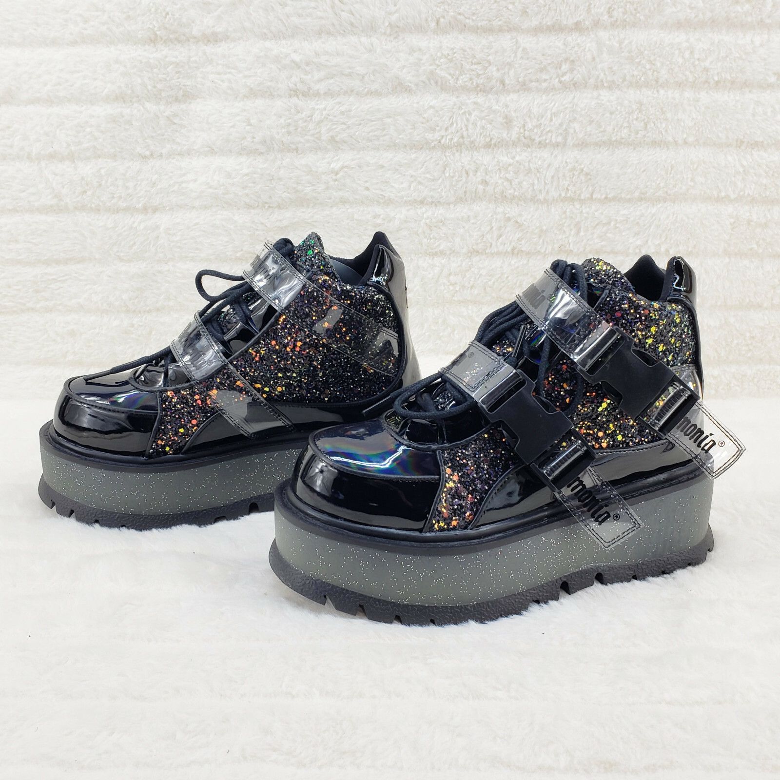 Demonia Cult DEMONIA Slacker 50 Black Multi Glitter Platform Sneaker Ankl Size US 6 / IT 36 - 5 Thumbnail