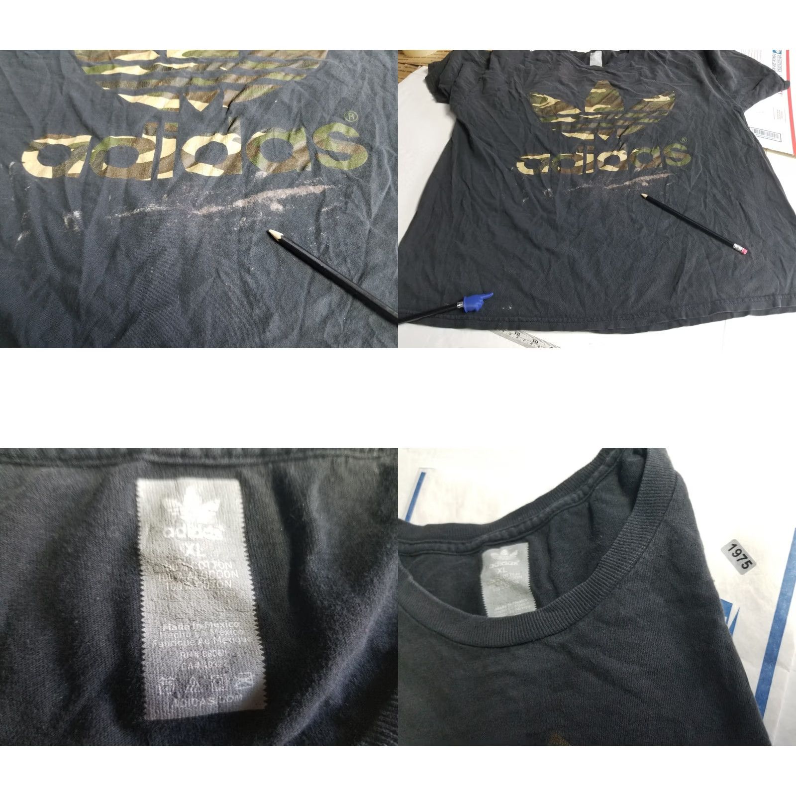 Adidas Adidas Men T-Shirt XL Black Logo Short Sleeve Tee See Pics Camouflage Fill Crew Neck Knit Cotton Size US XL / EU 56 / 4 - 8 Thumbnail