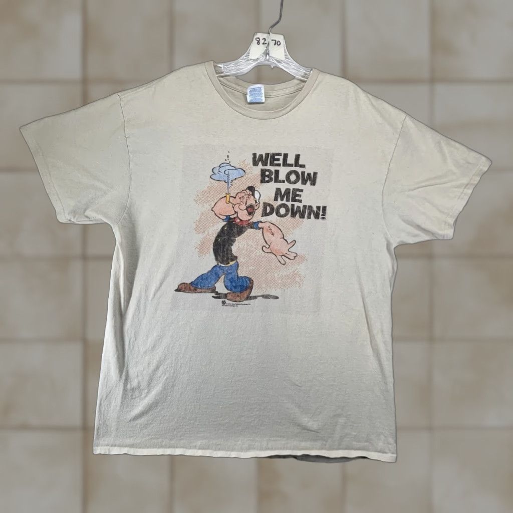 Delta Popeye Blow Me Down T-Shirt Mens XL Beige Graphic Print Comics Tee 2012 Size US XL / EU 56 / 4 - 1 Thumbnail