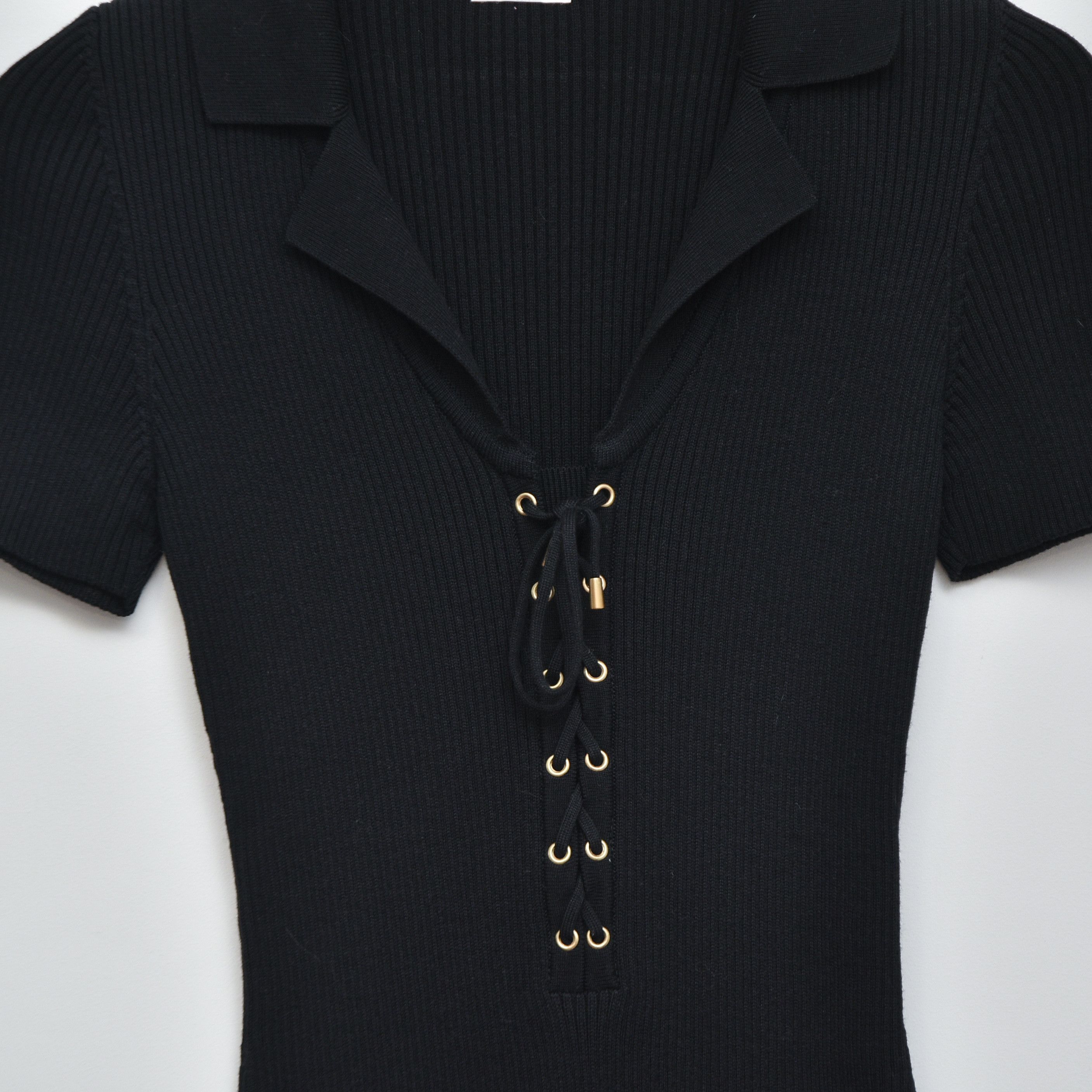 Wolford WOLFORD Ribbed Knit Midi Dress Virgin Wool Cotton Lace Up Size XS / US 0-2 / IT 36-38 - 4 Thumbnail