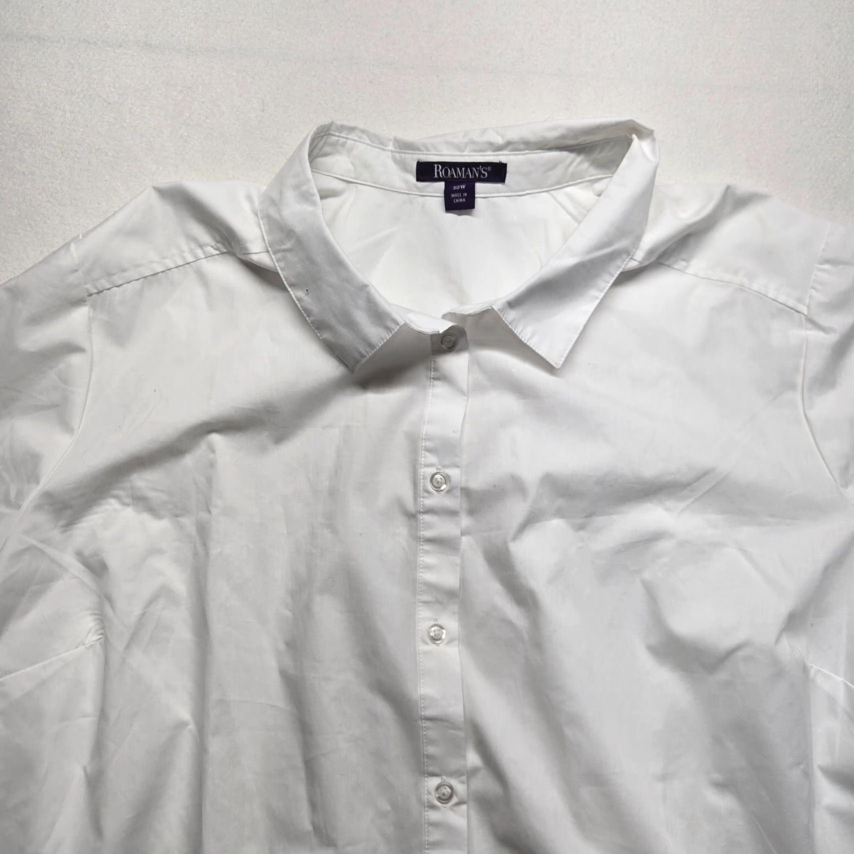 Vintage Roaman's White Button-Up Shirt Dress Women 30W Plus Button-Front Collared Tunic Work Casual Holiday 90s Elegant Professional Chic Bohemian Size 4XL / US 24-26 - 2 Thumbnail