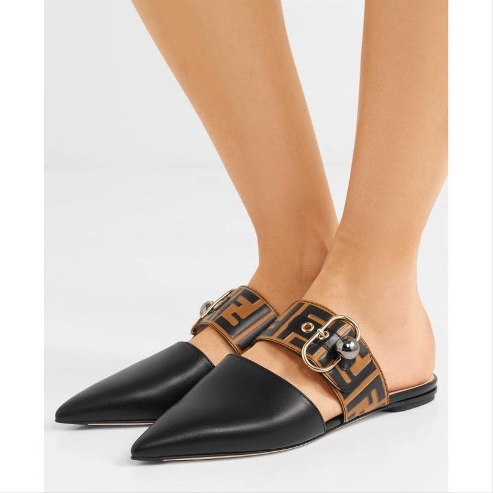 Fendi FENDI FF logo embossed leather mules slippers flats Size US 6 / IT 36 - 2 Thumbnail