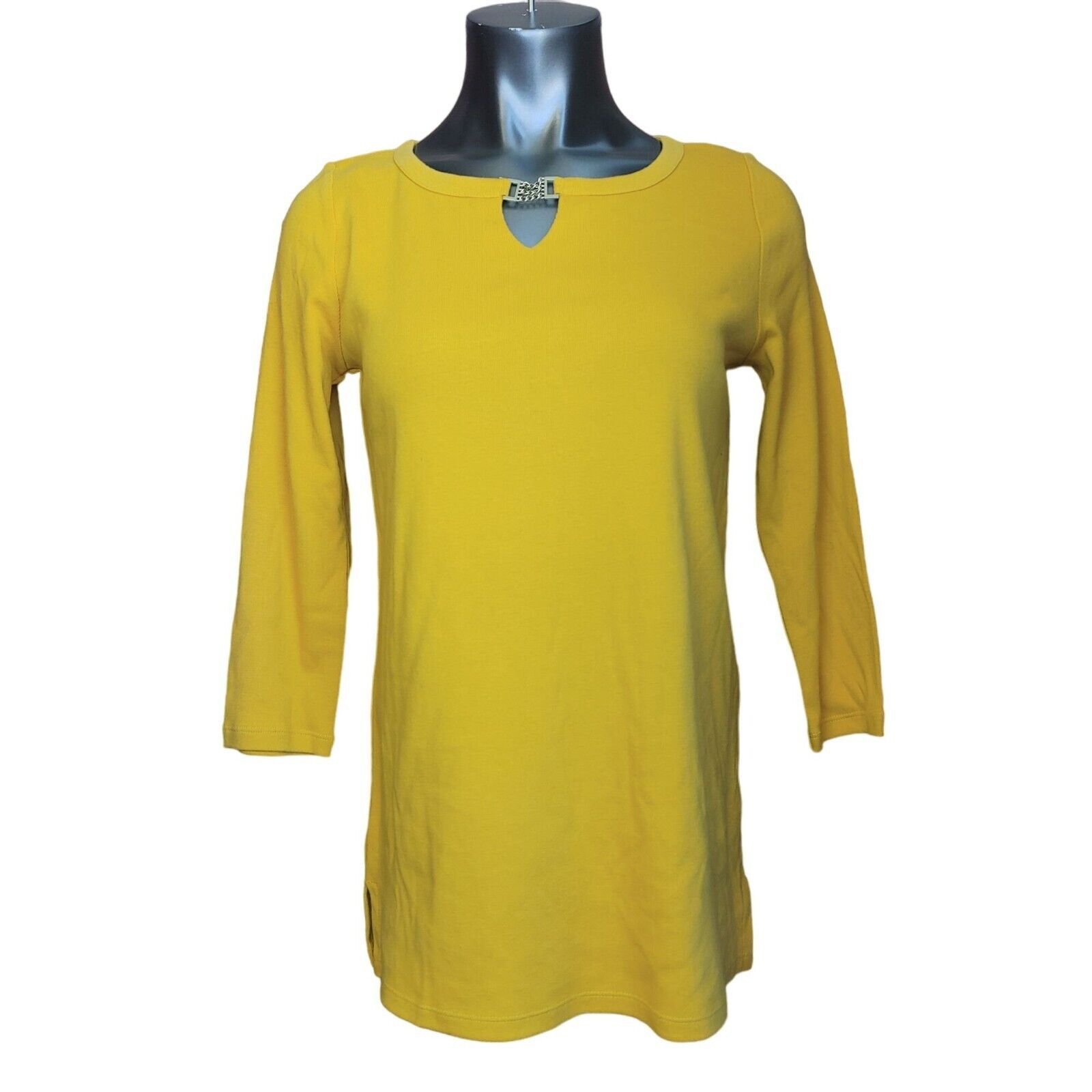 Other RAFAELLA S Yellow Cotton 3/4 Sleeve Buckle Keyhole Top Size S / US 4 / IT 40 - 1 Thumbnail