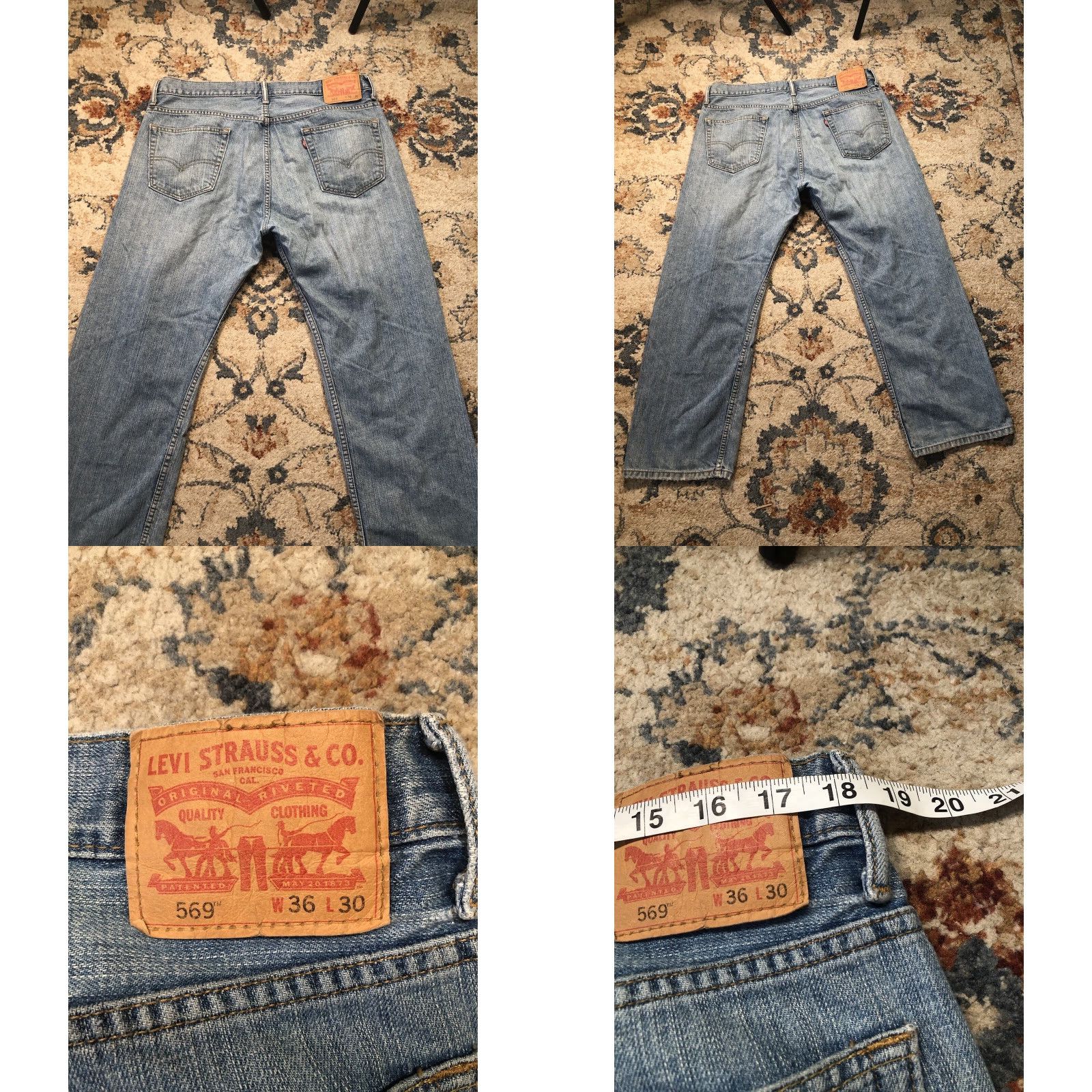 Levi's Levi's 569 Jeans Mens 36x28 Light Wash Denim Relaxed Straight 5-Pocket Logo Zipper Button Blue Size US 36 / EU 52 - 8 Thumbnail