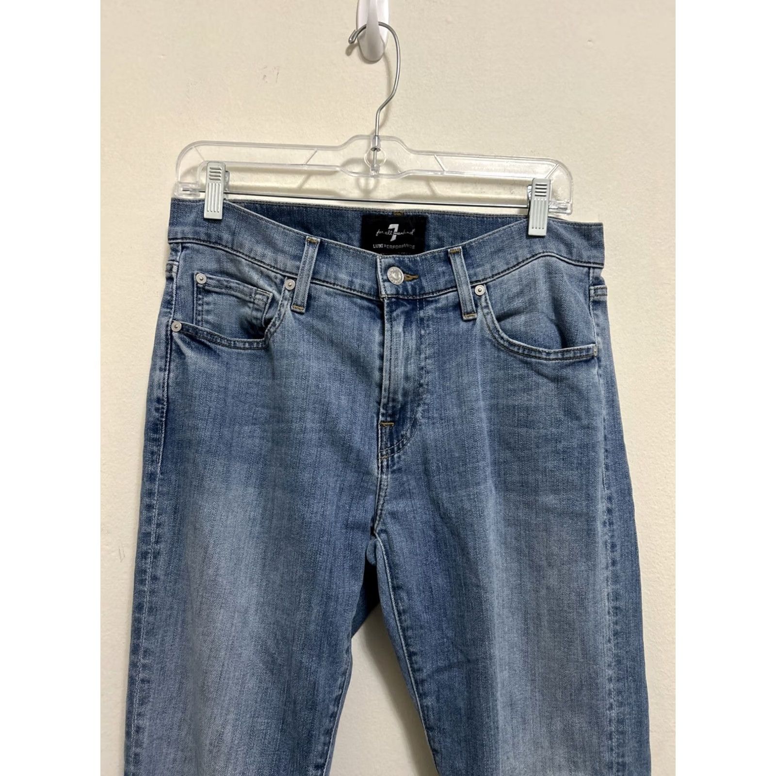 7 For All Mankind 7 For All Mankind Luxe Performance Slimmy Jeans Mens 31x29 Blue Denim Slim Straight Pockets Bit Stretch Regular Fit YKK Rise Mid 10-12in (Blue) mens Size US 31 - 2 Thumbnail
