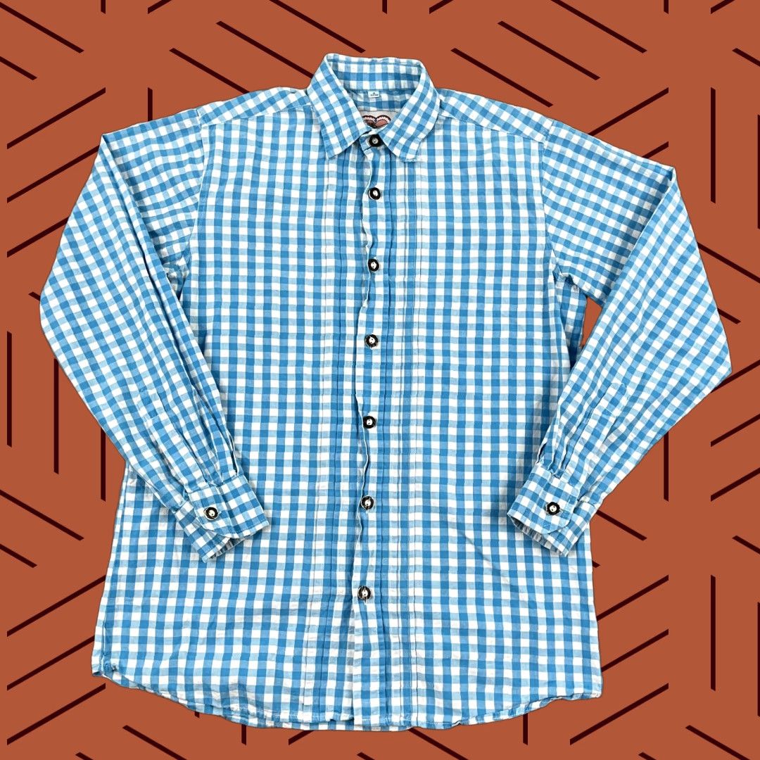 Vintage VINTAGE Busserl Trachten Shirt Mens Small Blue White Check Oktoberfest Button Up, Casual, Traditional, Country Wear Size US S / EU 44-46 / 1 - 1 Thumbnail