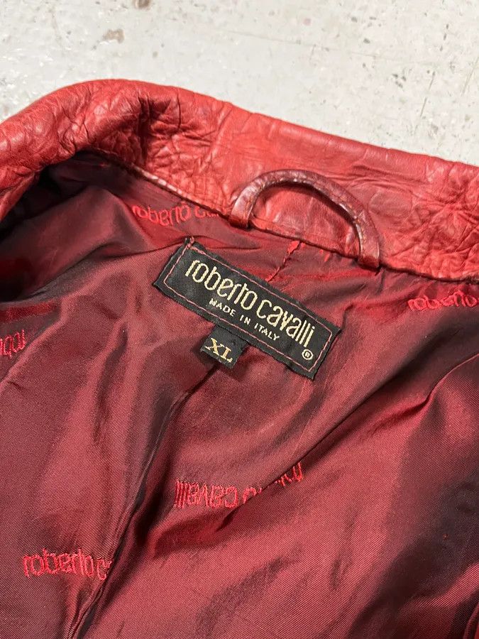 Roberto Cavalli FW2000 Roberto Cavalli Red Crocodile Embossed Leather Trench Coat Size L / US 10 / IT 46 - 9 Thumbnail