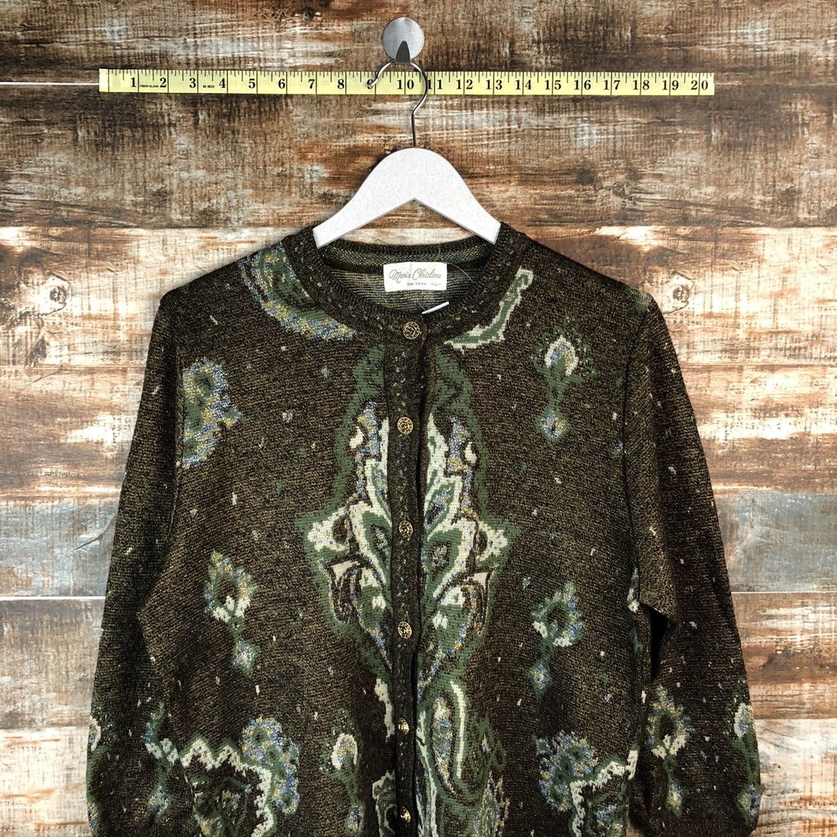 Japanese Brand × Vintage Manissa Christian vintage Brown Patterned Cardigans #A1339 Size L / US 10 / IT 46 - 2 Thumbnail