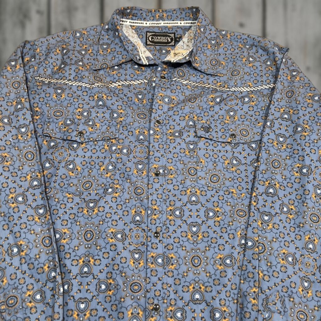 Vintage Cowboy Hardware Pearl Snap Short Men's XL Bandana Print Indigo Long Sleeve NWT Shirt Mens Size US XL / EU 56 / 4 - 1 Thumbnail