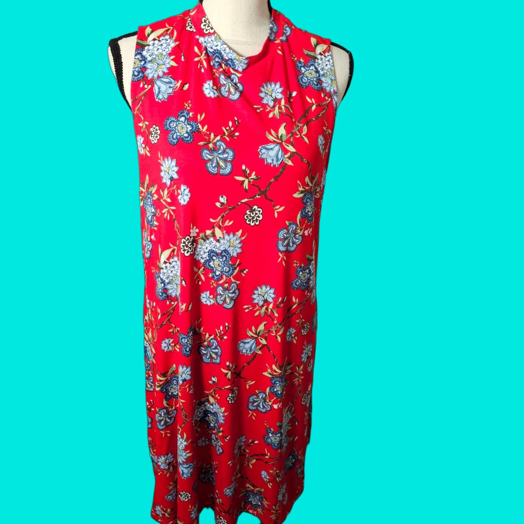 Loft LOFT Dress Knit Floral Sleeveless Mock Neck Long Length Red L Casual Sundress Womens Size L / US 10 / IT 46 - 1 Thumbnail