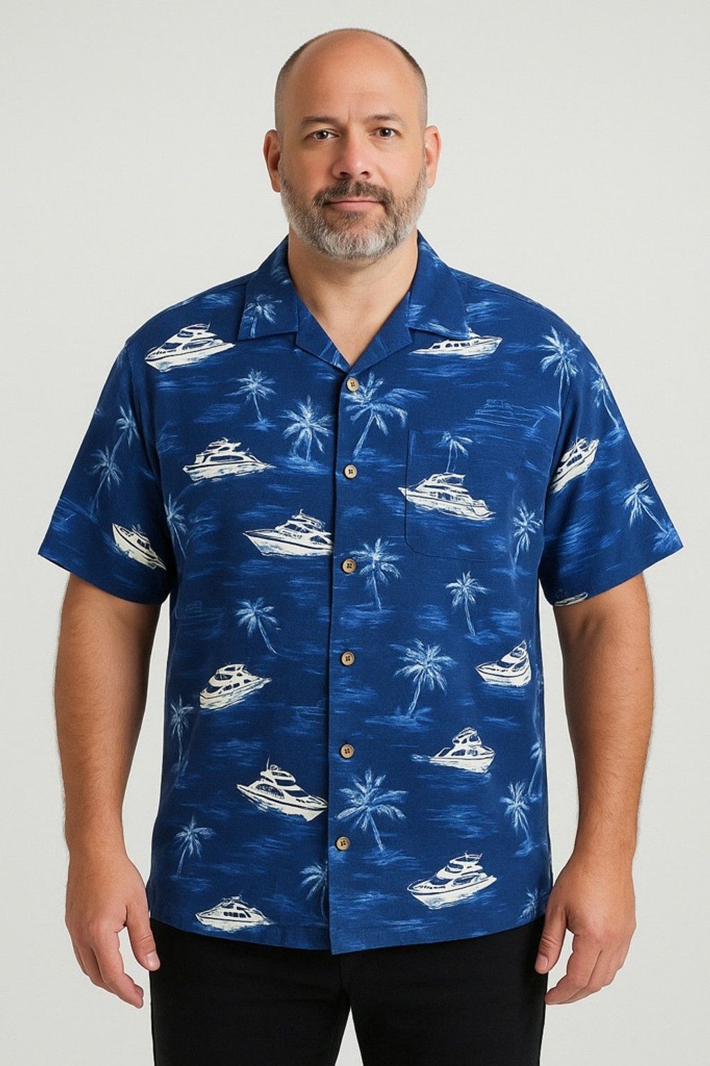 Caribbean Men's Caribbean Silk Blend Button Down Shirt XL Blue Boat Size US XL / EU 56 / 4 - 1 Thumbnail