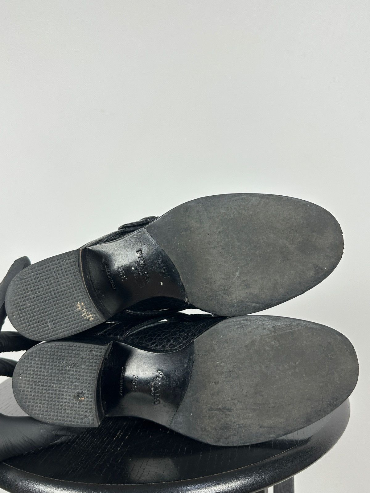 Prada Prada Black Leather Buckle Fringe Chelsea Ankle Boots Size US 6.5 / IT 36.5 - 24 Thumbnail